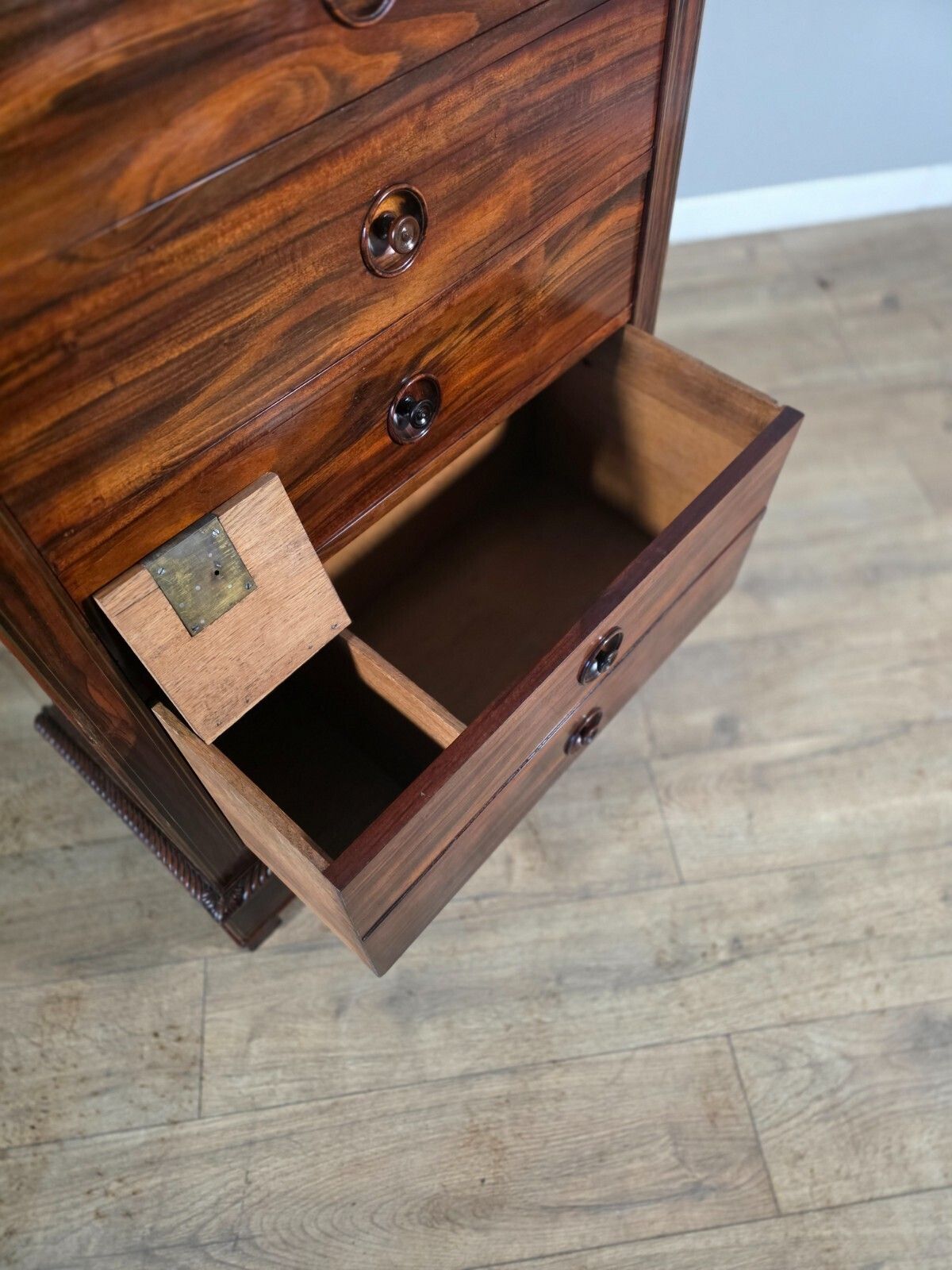 Furniture Antique French Rosewood Brass Inlaid 6 Drawer Chest 1880s photo