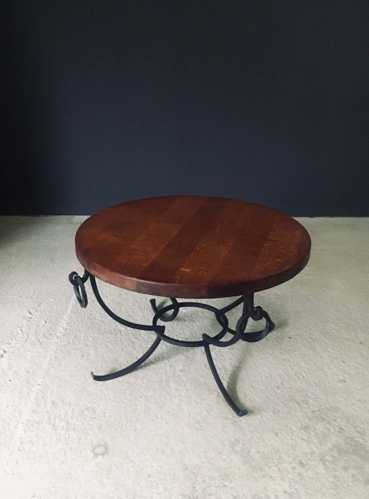 Rustic Design Oak & Wrought Iron Coffee Table, Belgium 1950's photo for sale