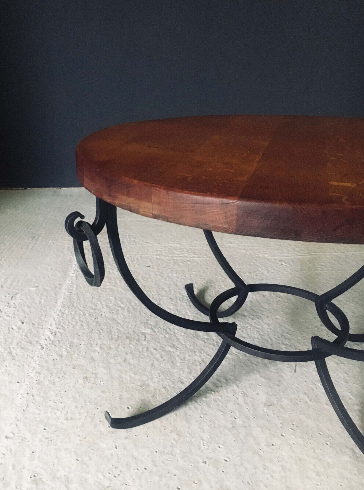Rustic Design Oak & Wrought Iron Coffee Table, Belgium 1950's photo 1250.0