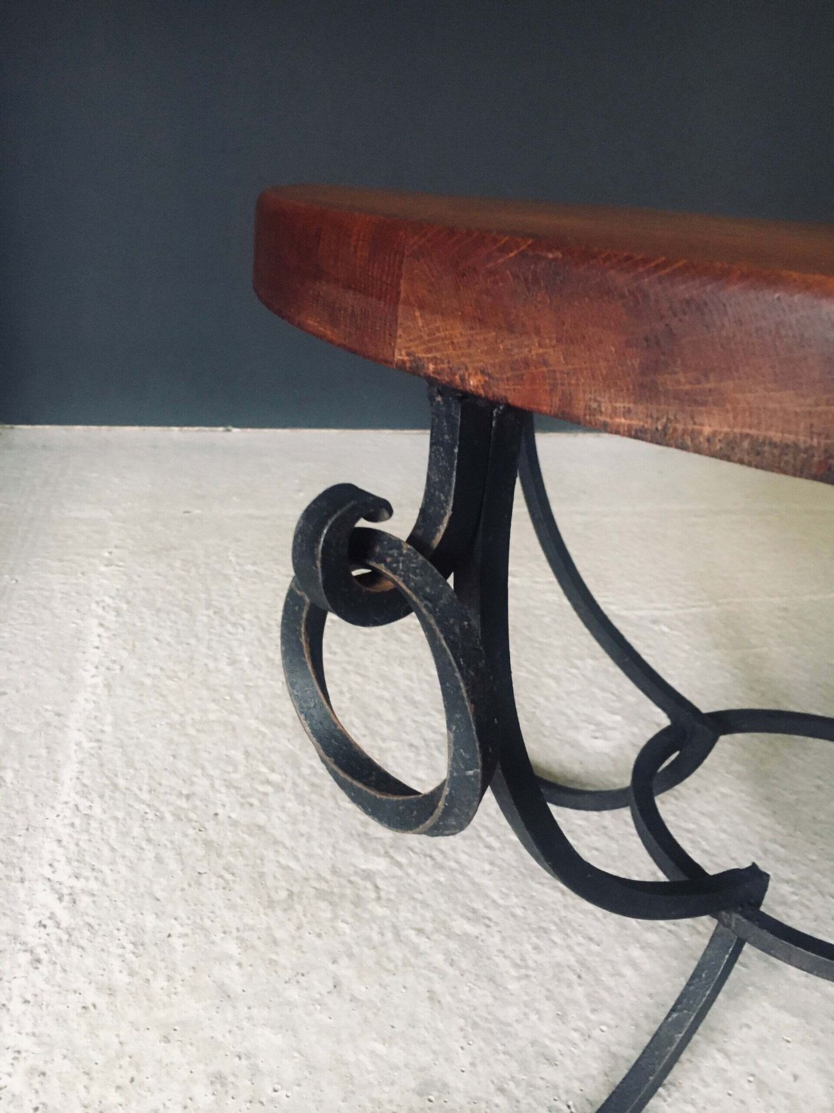 photo furniture Rustic Design Oak & Wrought Iron Coffee Table, Belgium 1950's