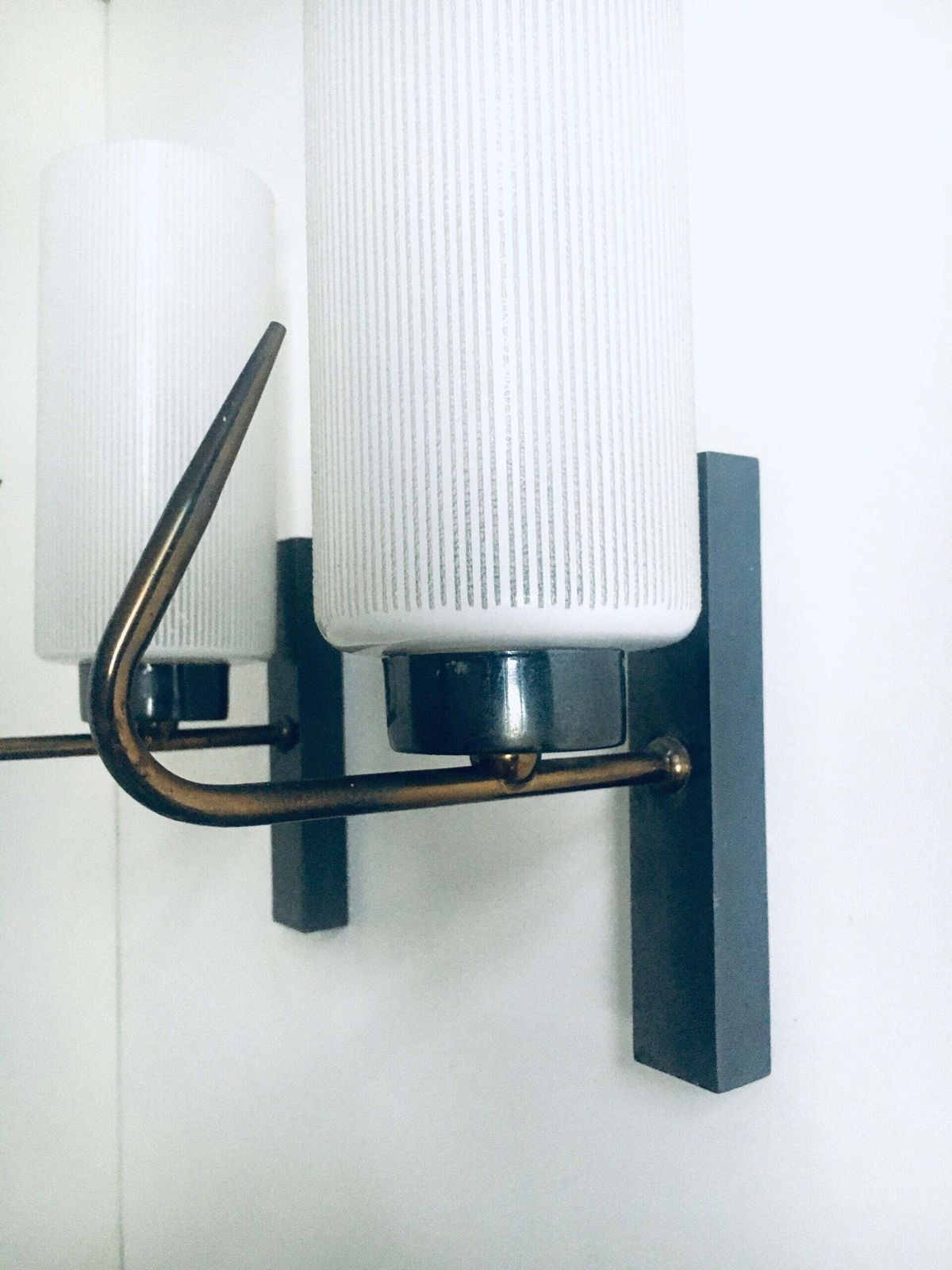 Midcentury Design Brass & Glass Wall Lamp Sconce Set, France 1950's photo 1000.0