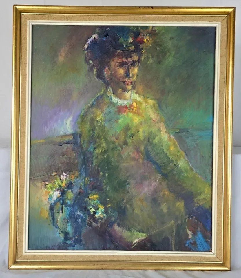Impressionist Artist, Portrait, Oil On Wood Panel, Framed photo furniture