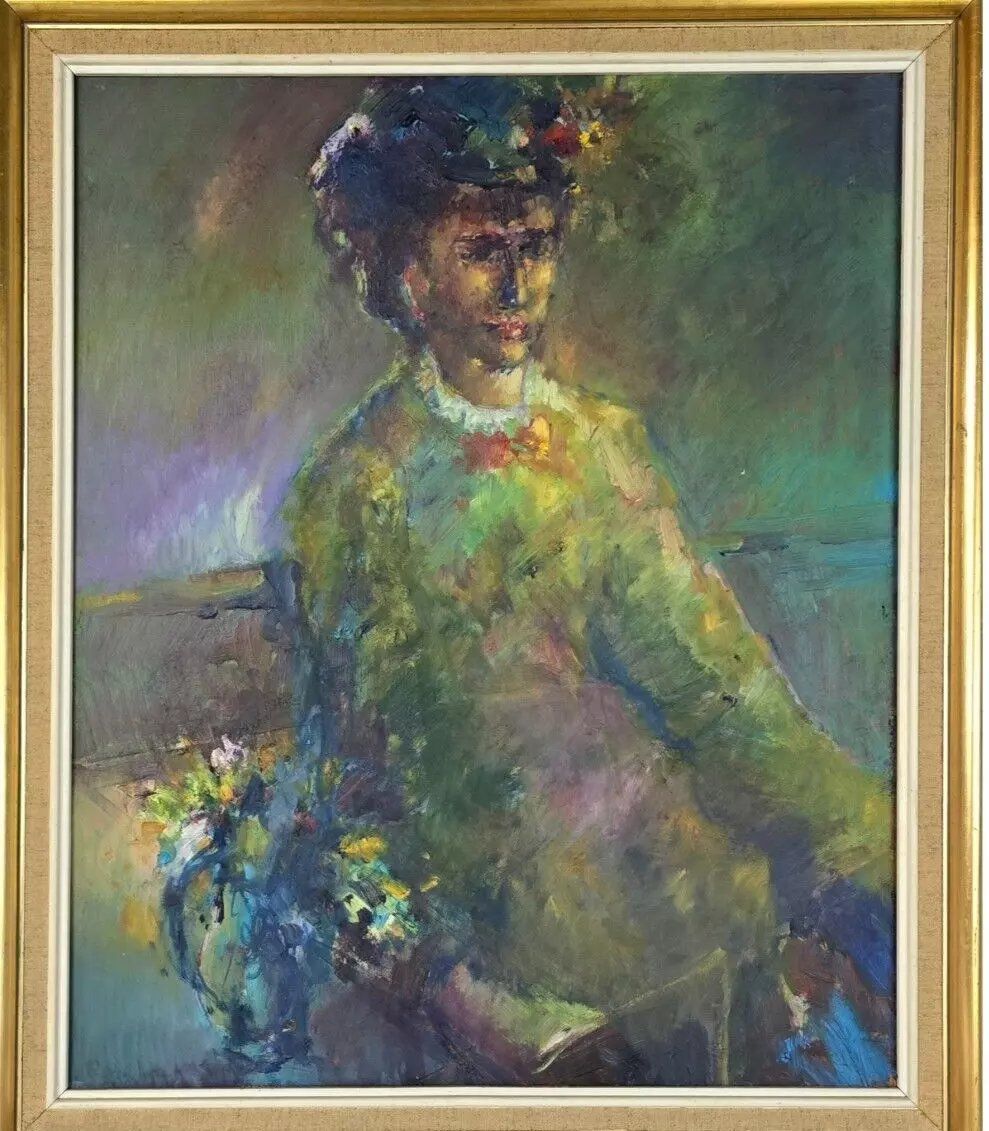 photo furniture Impressionist Artist, Portrait, Oil On Wood Panel, Framed