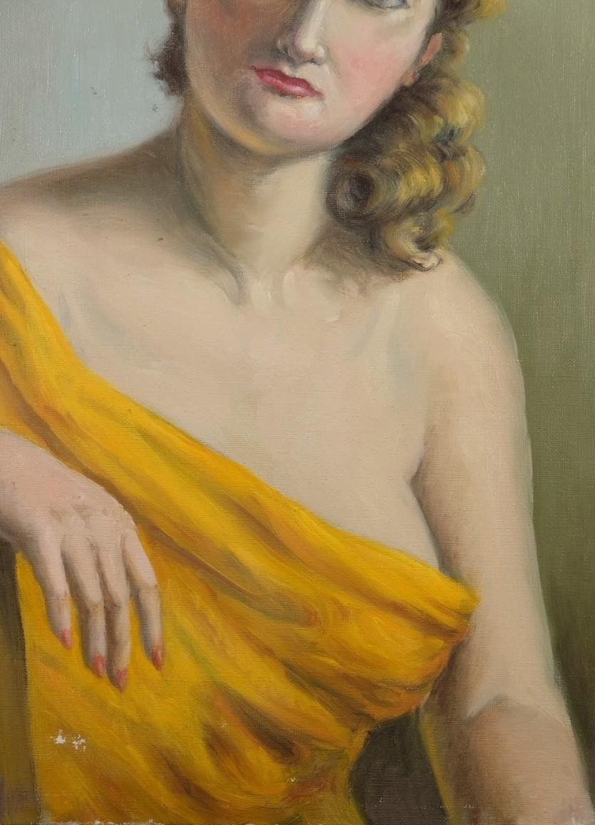 Woman In Yellow Drapery, 1960s, Oil On Canvas photo for sale
