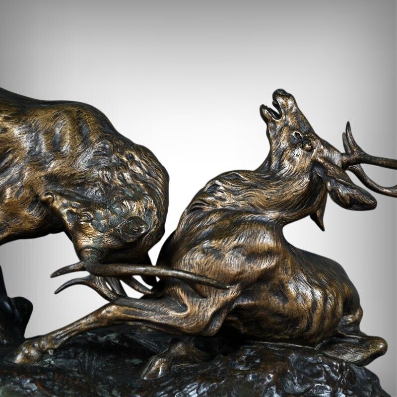 Important Bronze Sculpture "The Stag Fight" By T. Cartier – Early 20th Century photo furniture