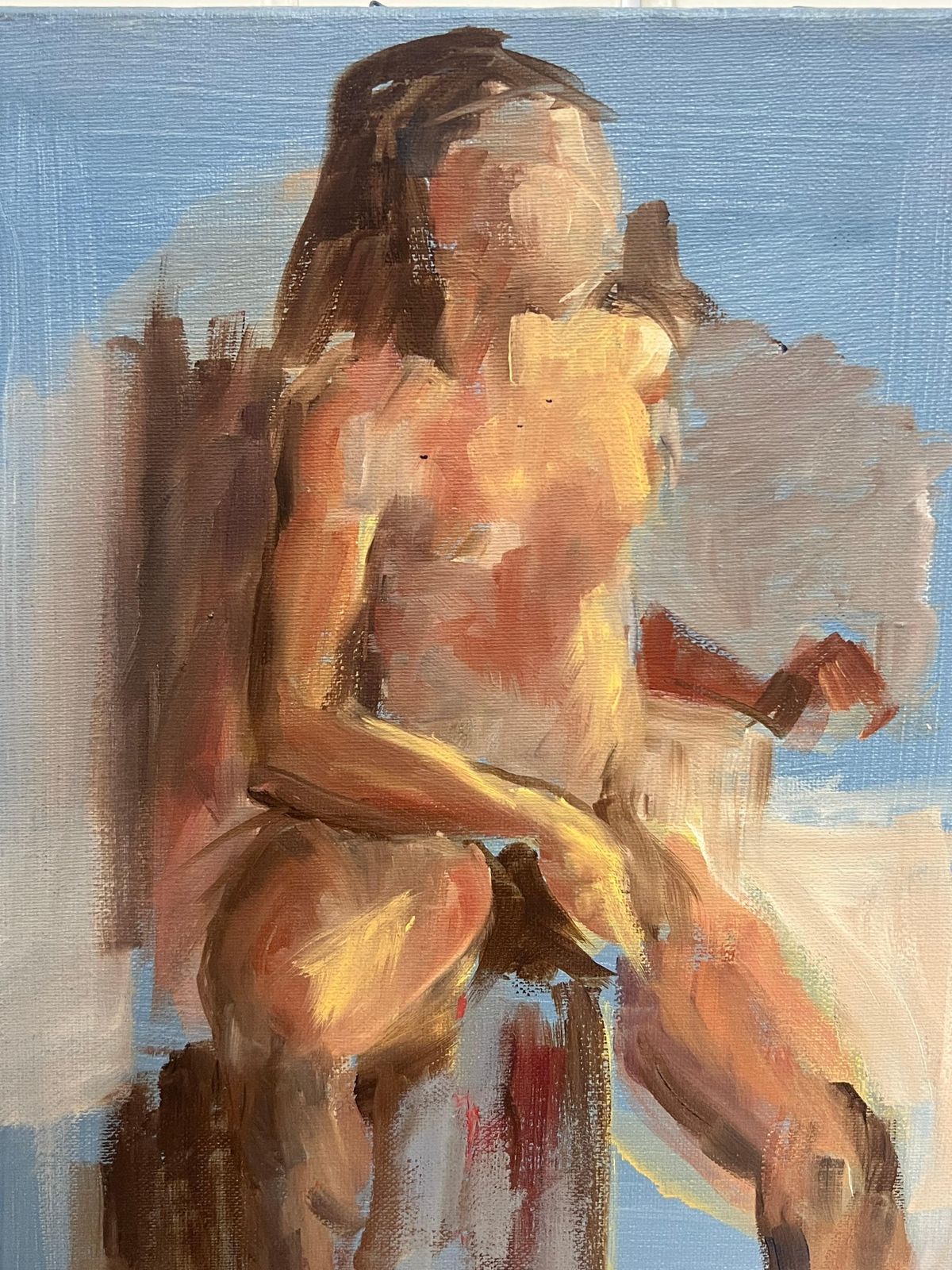 Jacqueline Boisselot20th Century French Modernist Oil Painting Seated Nude Woman On Chair photo for sale
