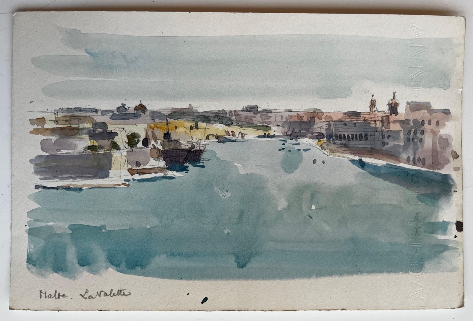 Pierre Neveumalta Valletta Harbour Coastal Cityscape Watercolor Gouache Pierre Neveu photo furniture