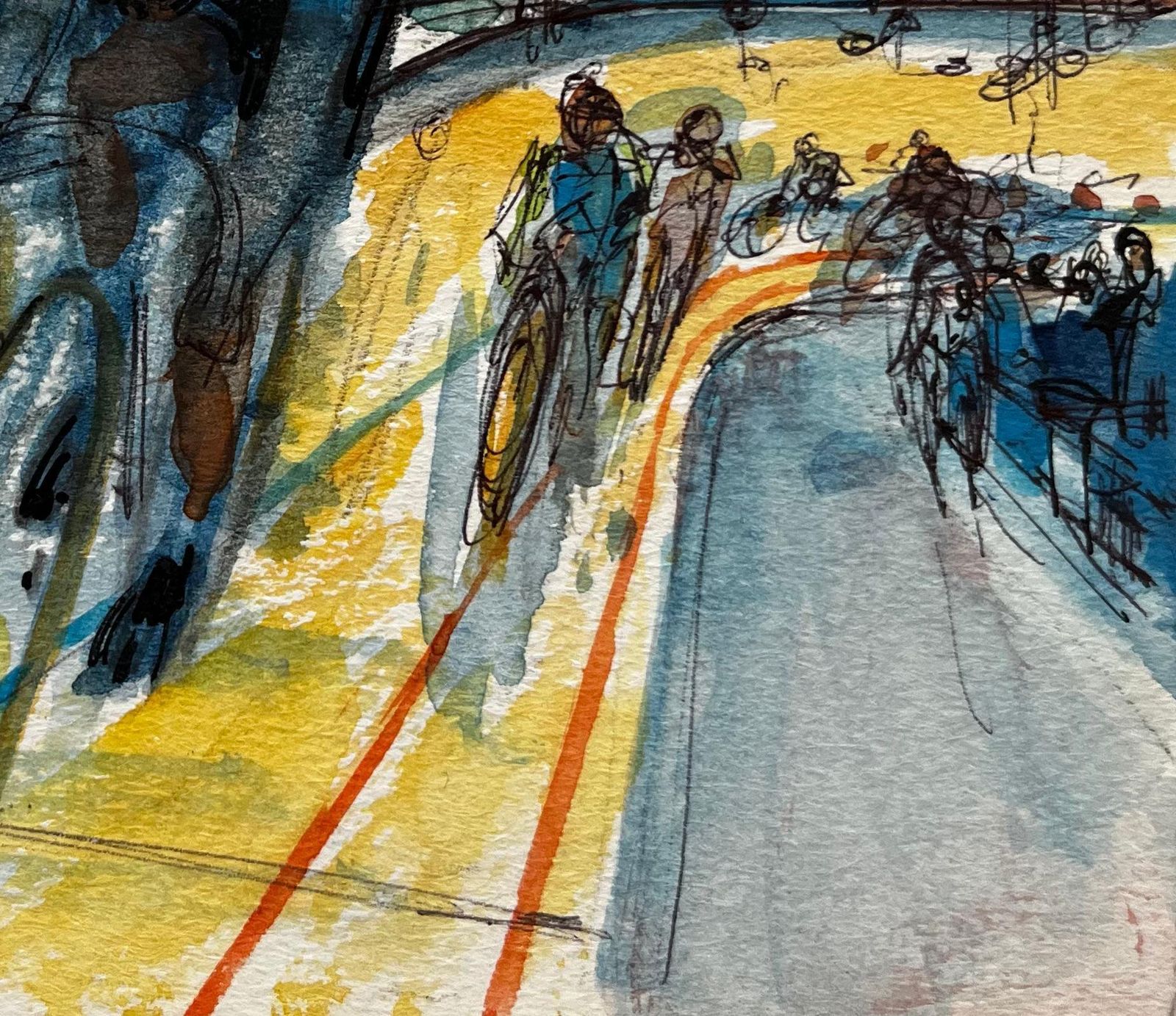 Pierre Neveucyclists Racing On Velodrome Track French Modernist Watercolor Gouache photo vinterior