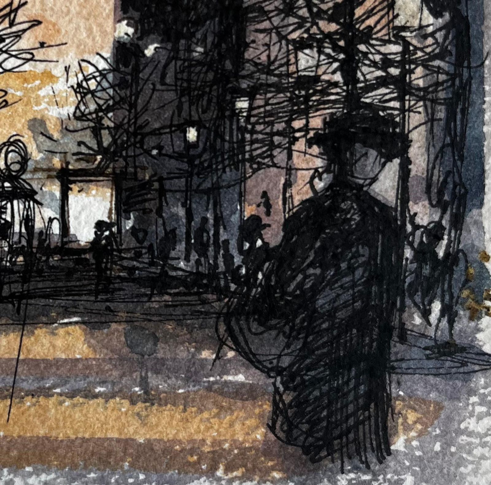 Pierre Neveuatmospheric French City Square With Figures Archway And Trees Watercolor photo 415.0
