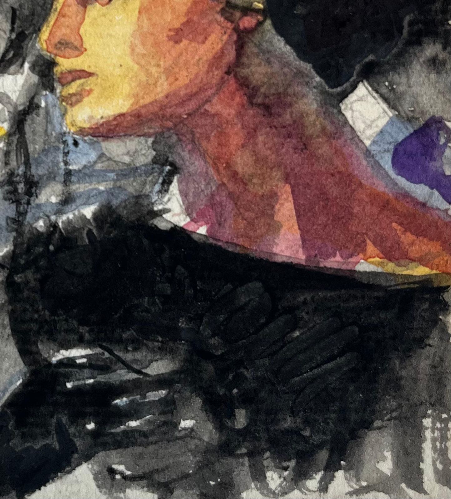 Pierre Neveuexpressive Female Portrait With Hat French Modernist Watercolor Gouache photo vinterior
