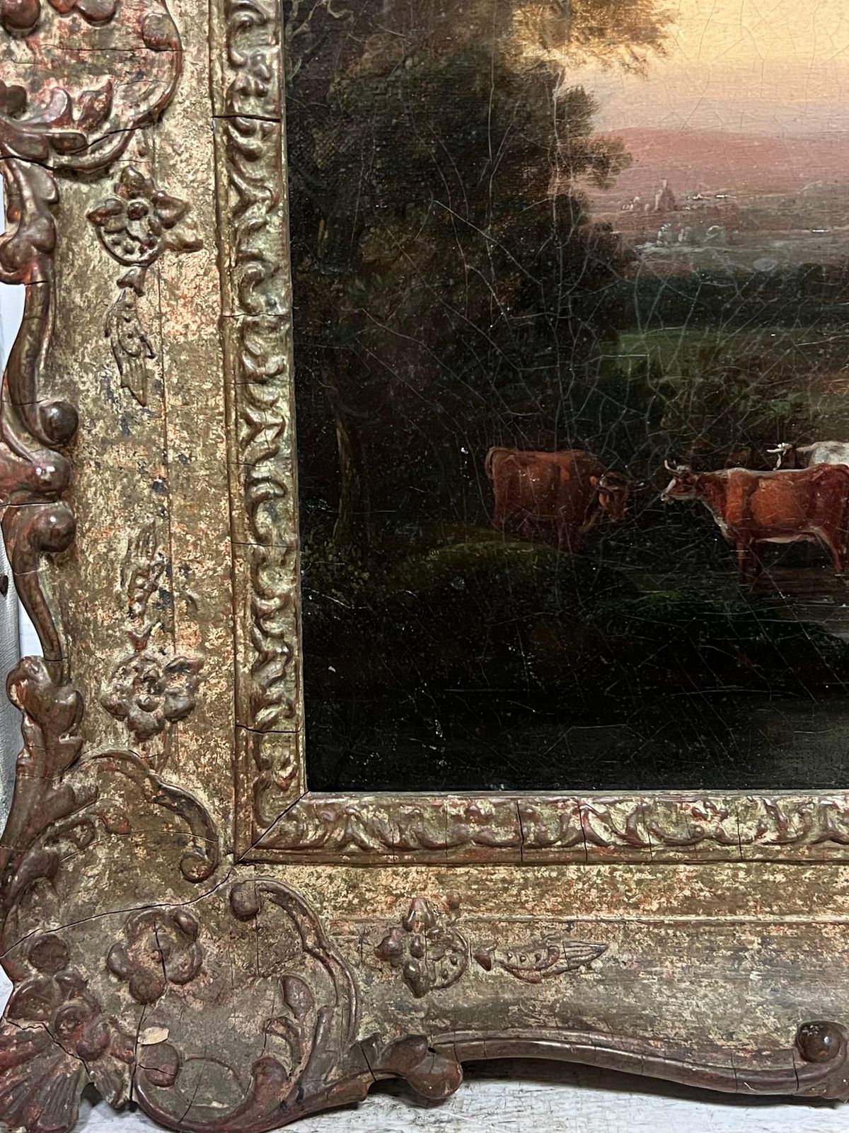English School 19th Centuryfine Early 1800's English Romantic Sunset Landscape Figures & Cattle Rural View1953 photo 1886.0