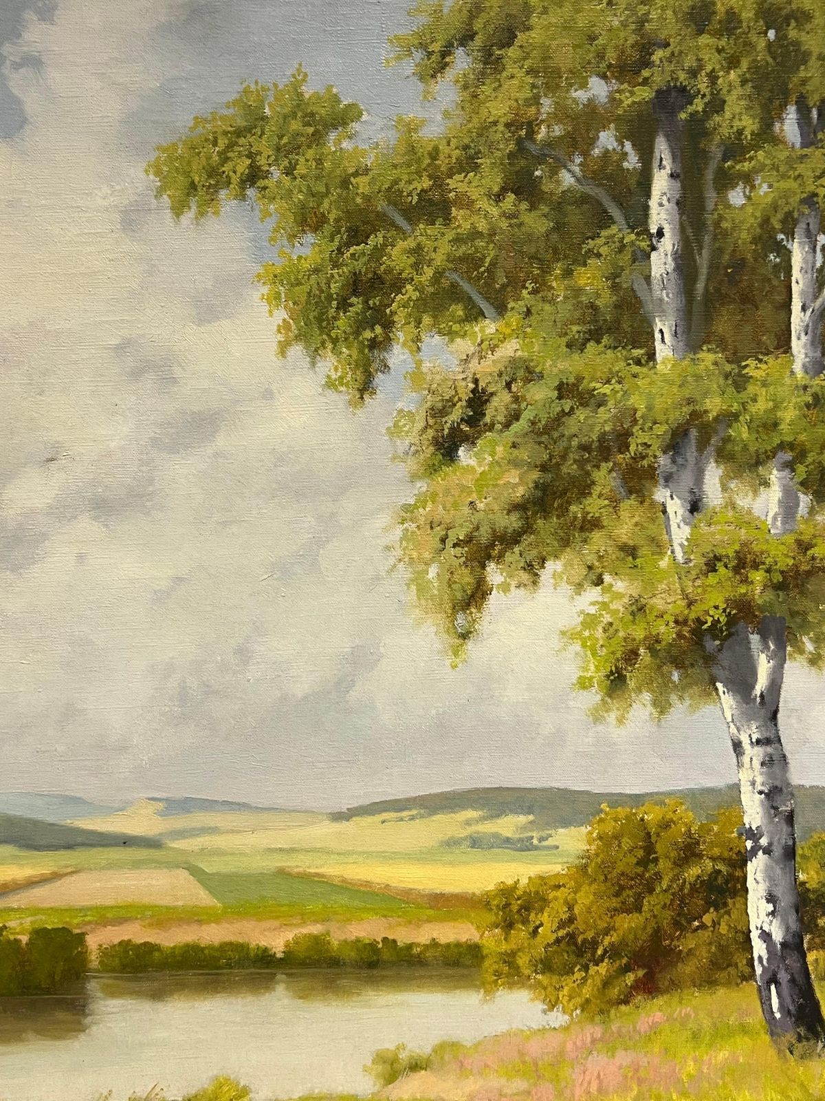 Continental Mid 20th Centurylarge Mid 20th Century European Signed Oil Painting Golden Green Meadows1953 photo Art