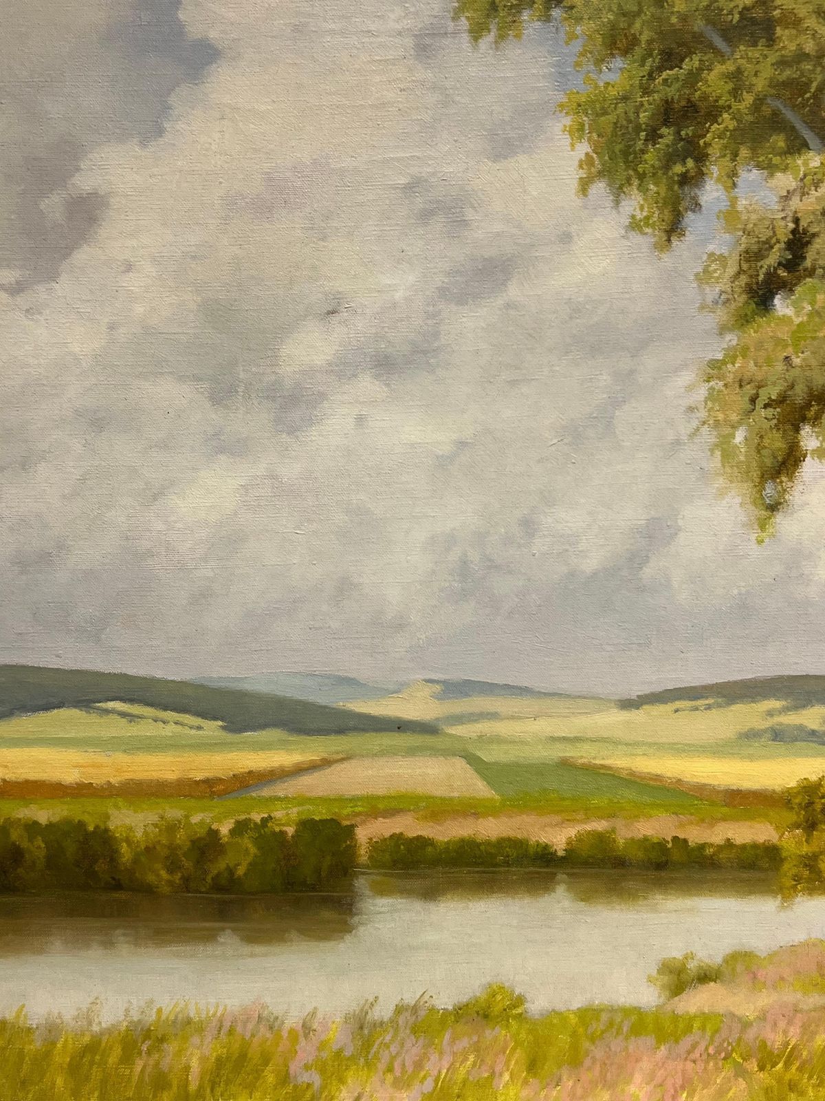 Continental Mid 20th Centurylarge Mid 20th Century European Signed Oil Painting Golden Green Meadows1953 photo 1723.0