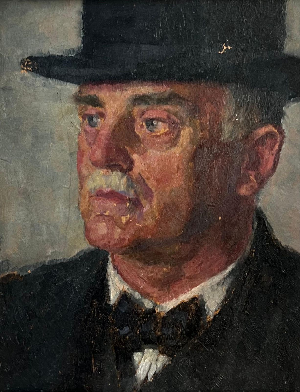 Carl Felkel (Austrian, 1896 1980)mid 20th Century Portrait Of A Man In A Bowler Hat Framed Oil Painting1953 photo furniture
