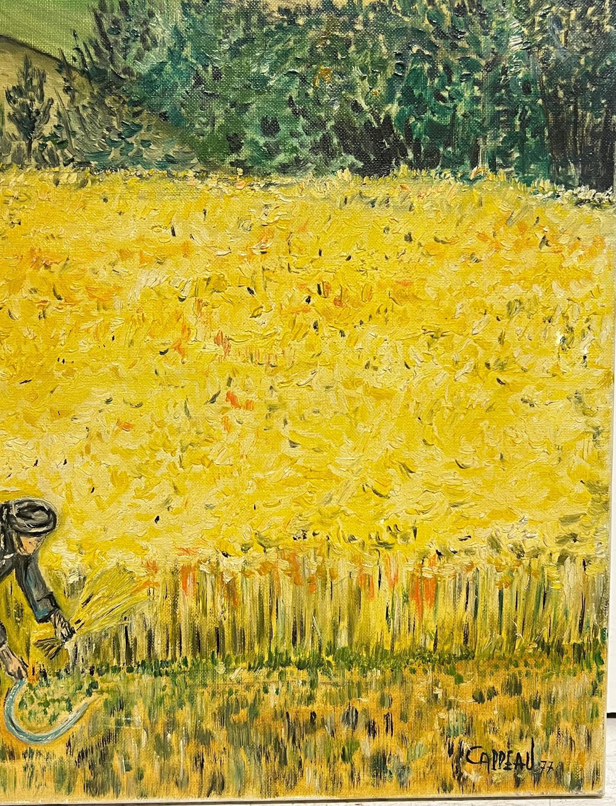 photo furniture French Post Impressionistlarge 1970's French Post Impressionist Signed Oil Figures In Wheat Field Harvest1977