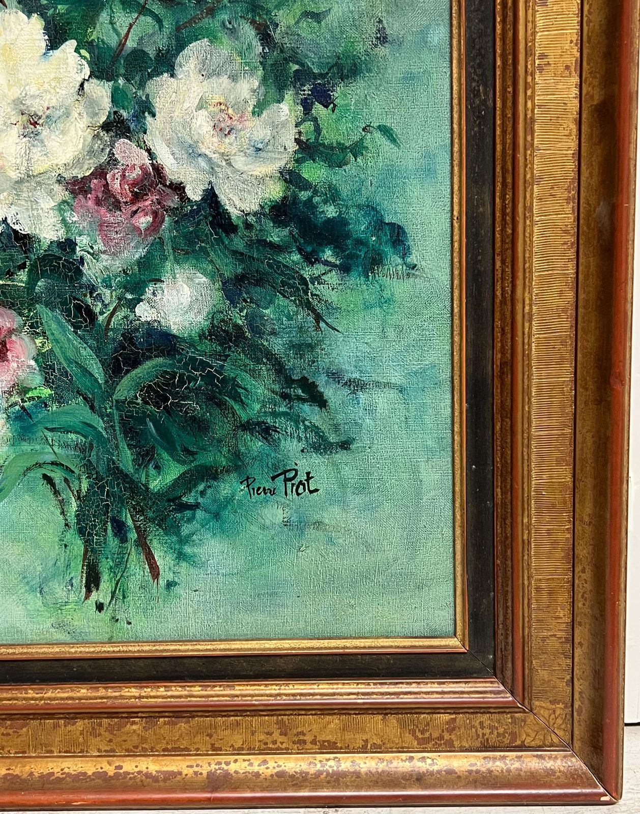 Pierre Piot (1921 1998)large 20th Century French Impressionist Oil Still Life Flowers photo vintage