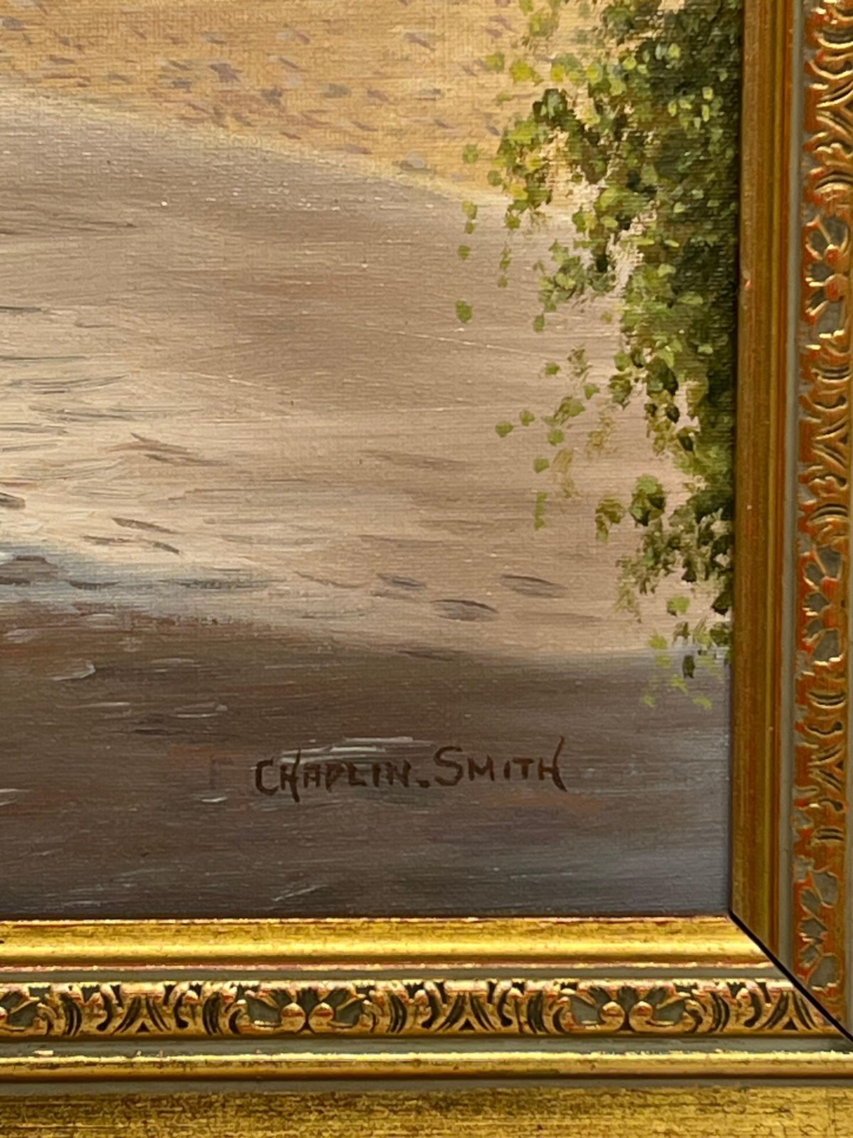 photo furniture Frederick Chaplin Smithlarge British Coastal Sandy Beach Signed Oil Painting Listed Artist1953
