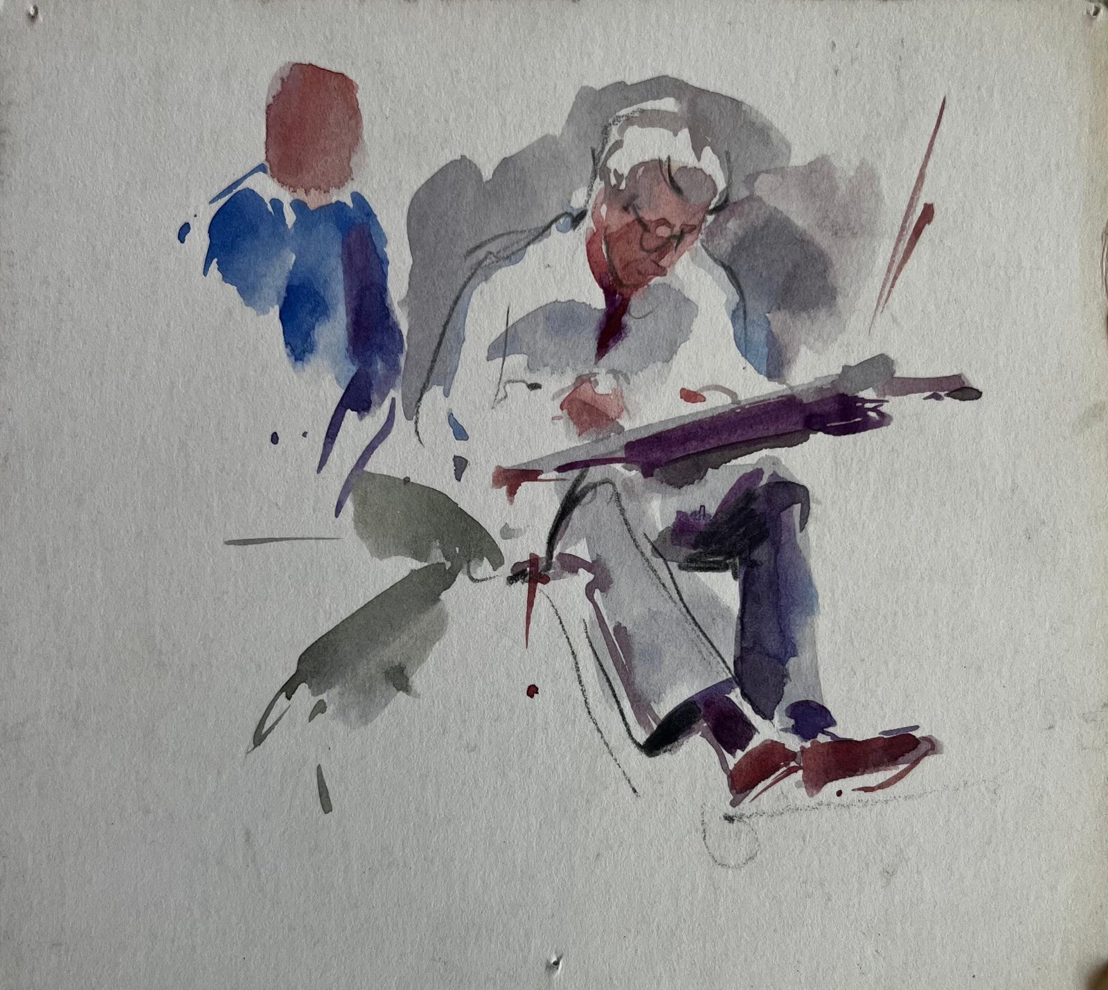 Pierre Neveuartist Sketching Seated Figure Study French Modernist Watercolor
