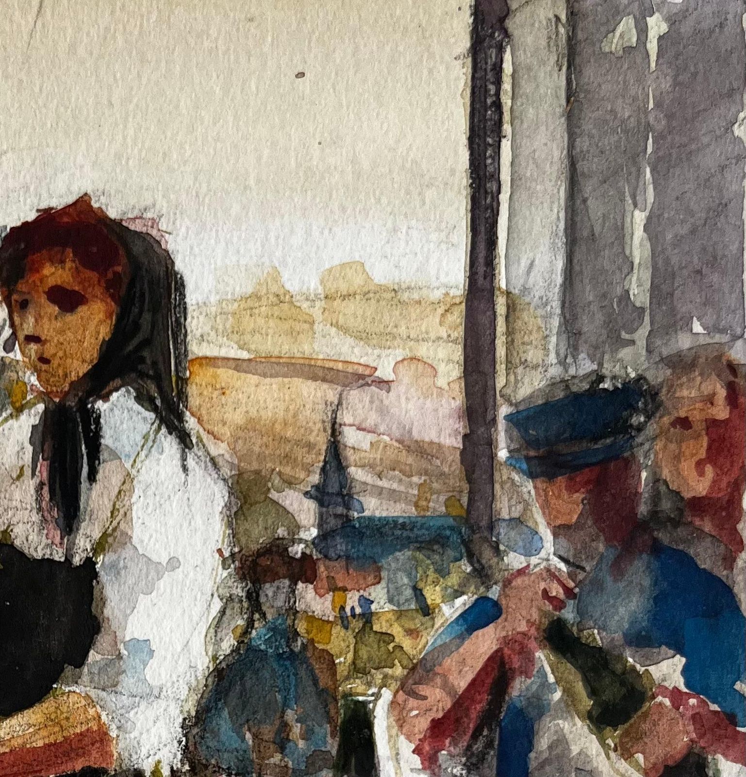 Pierre Neveuvillage Market Woman Preparing Produce French Rural Modernist Watercolor photo Art