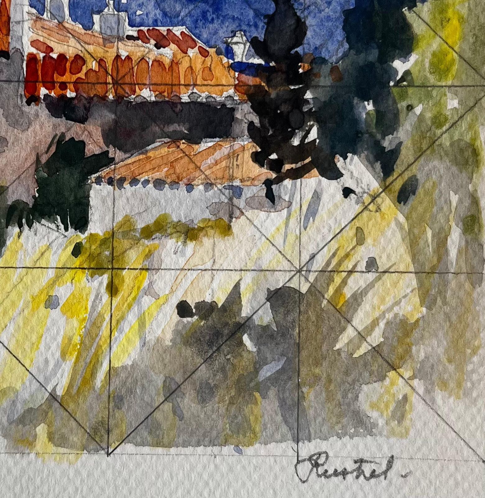 Pierre Neveurevestel Provence Rooftops With Cypress Trees And Mountain Views Watercolor photo 449.0
