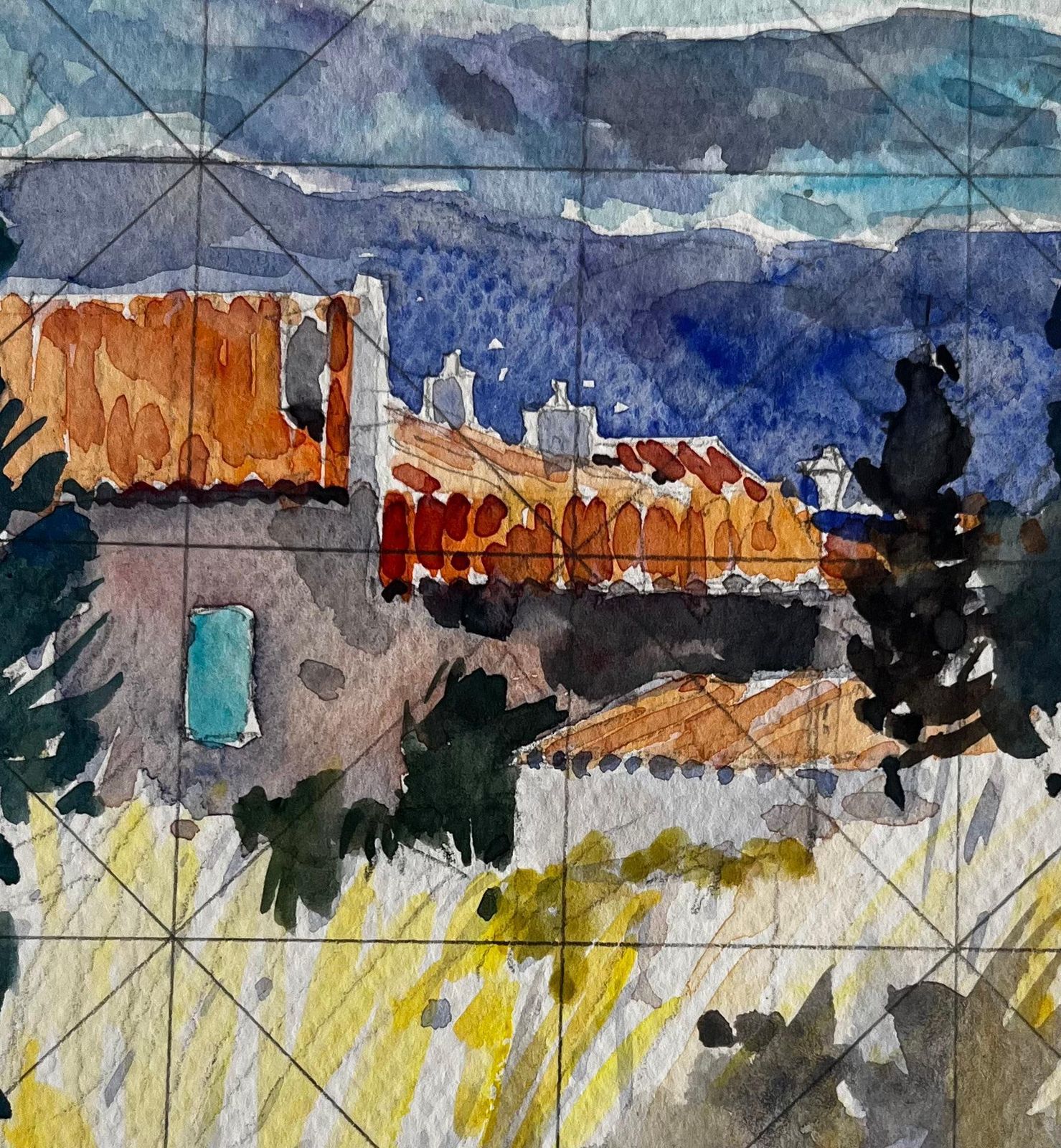 Pierre Neveurevestel Provence Rooftops With Cypress Trees And Mountain Views Watercolor photo buy
