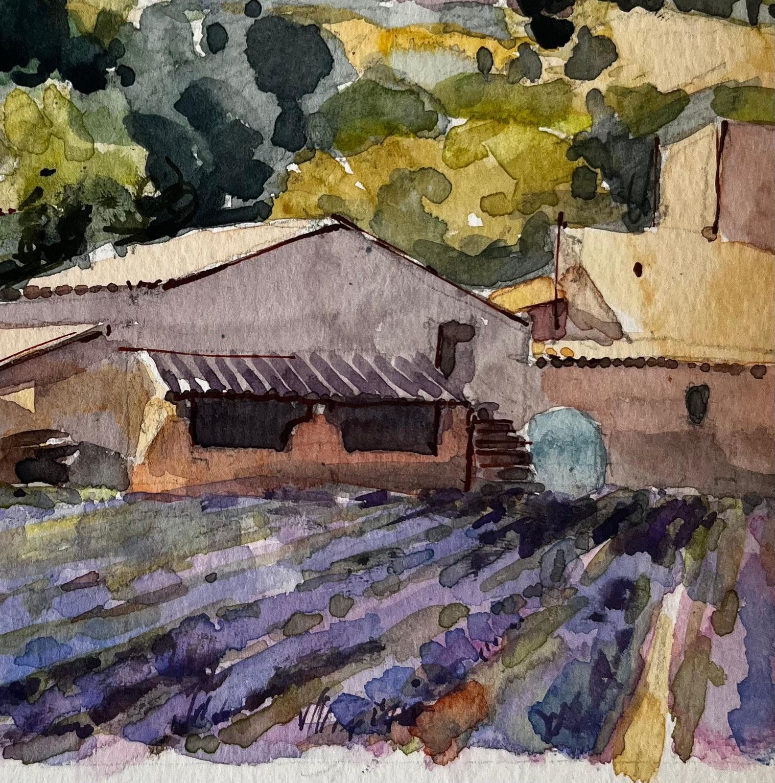 Pierre Neveuprovence Lavender Fields With Farmhouse And Distant Hills French Landscape photo Art