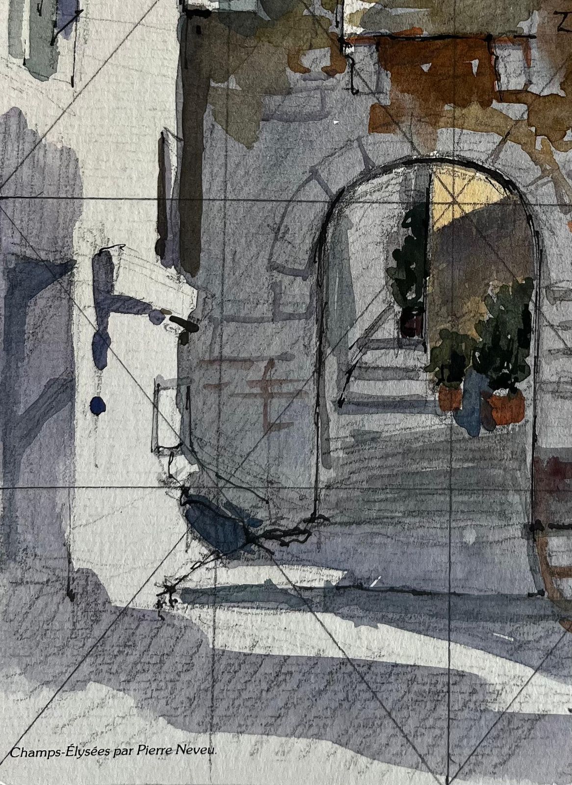 Pierre Neveubargemon Provence Stone Archway Sunlit Steps French Village Watercolor photo for sale