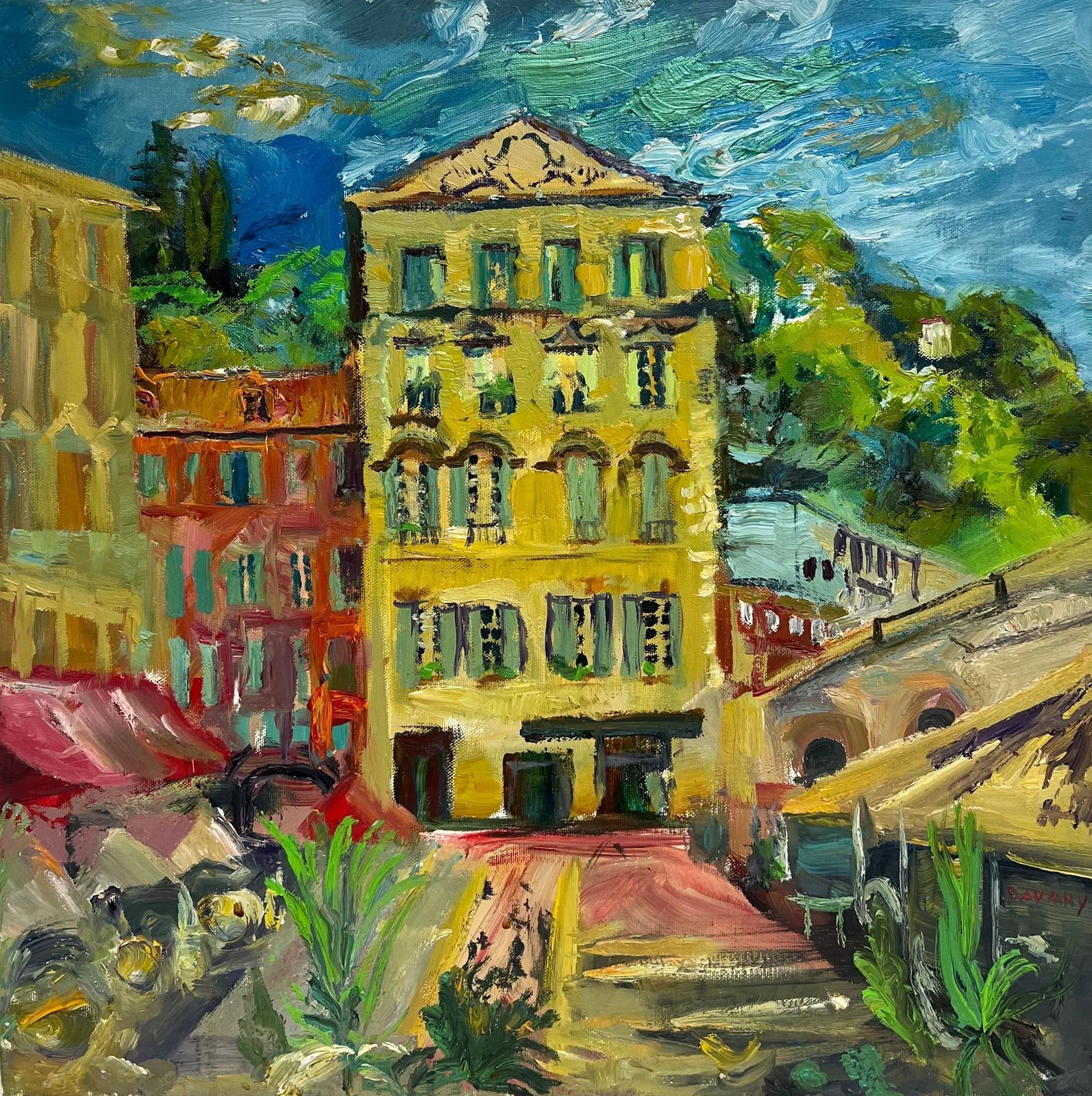Robert Savarycours Saleya Nice Market Old Town Signed Original Vibrant Oil Paintingc.198's