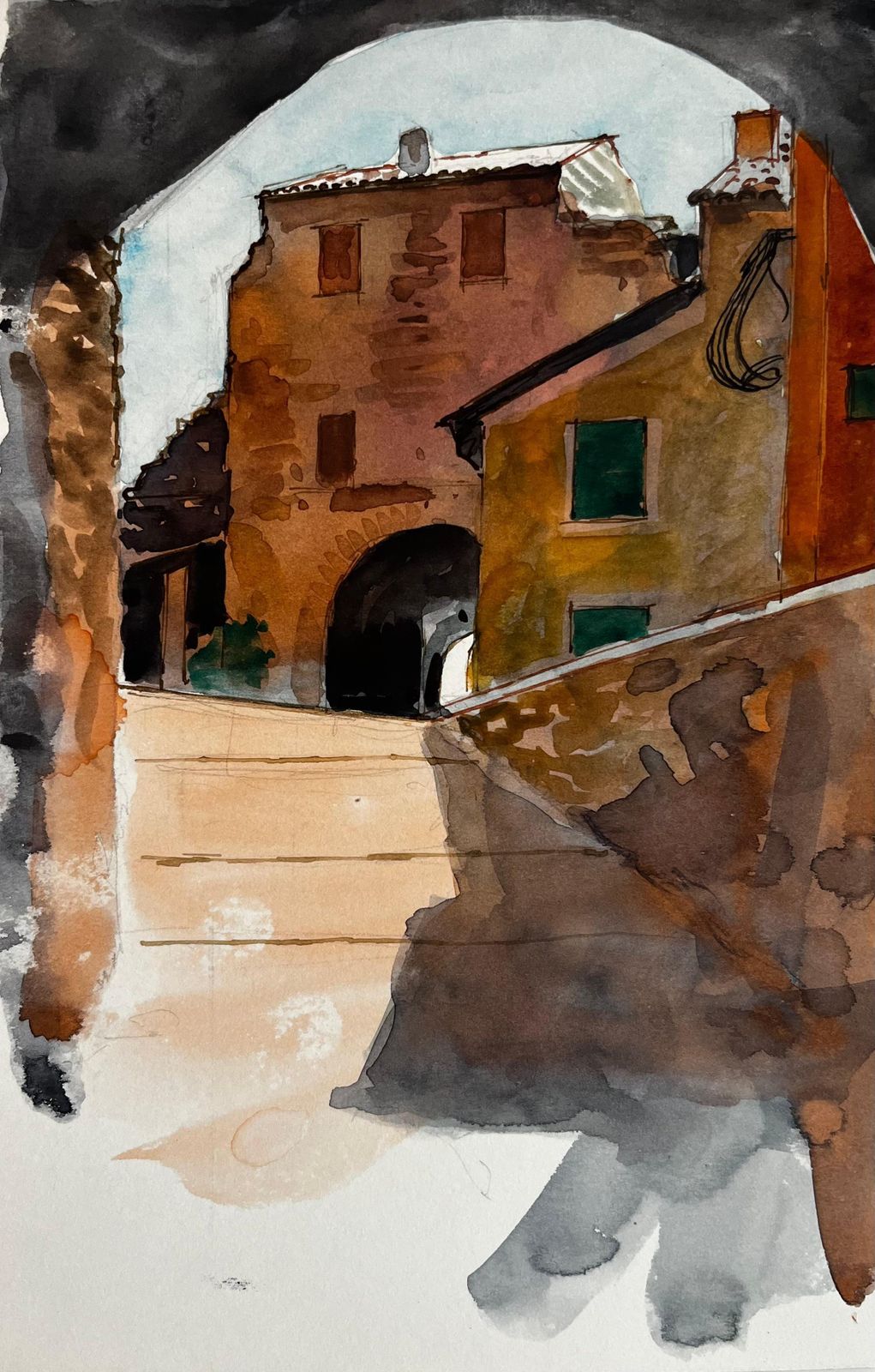 Pierre Neveufrench Village Archway Stone Passage Terracotta Houses And Sunlit Alley