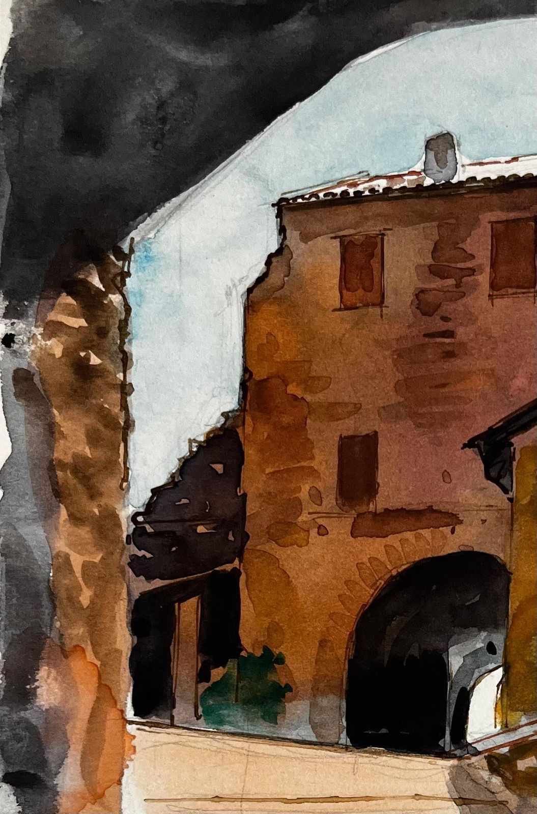 Pierre Neveufrench Village Archway Stone Passage Terracotta Houses And Sunlit Alley photo for sale