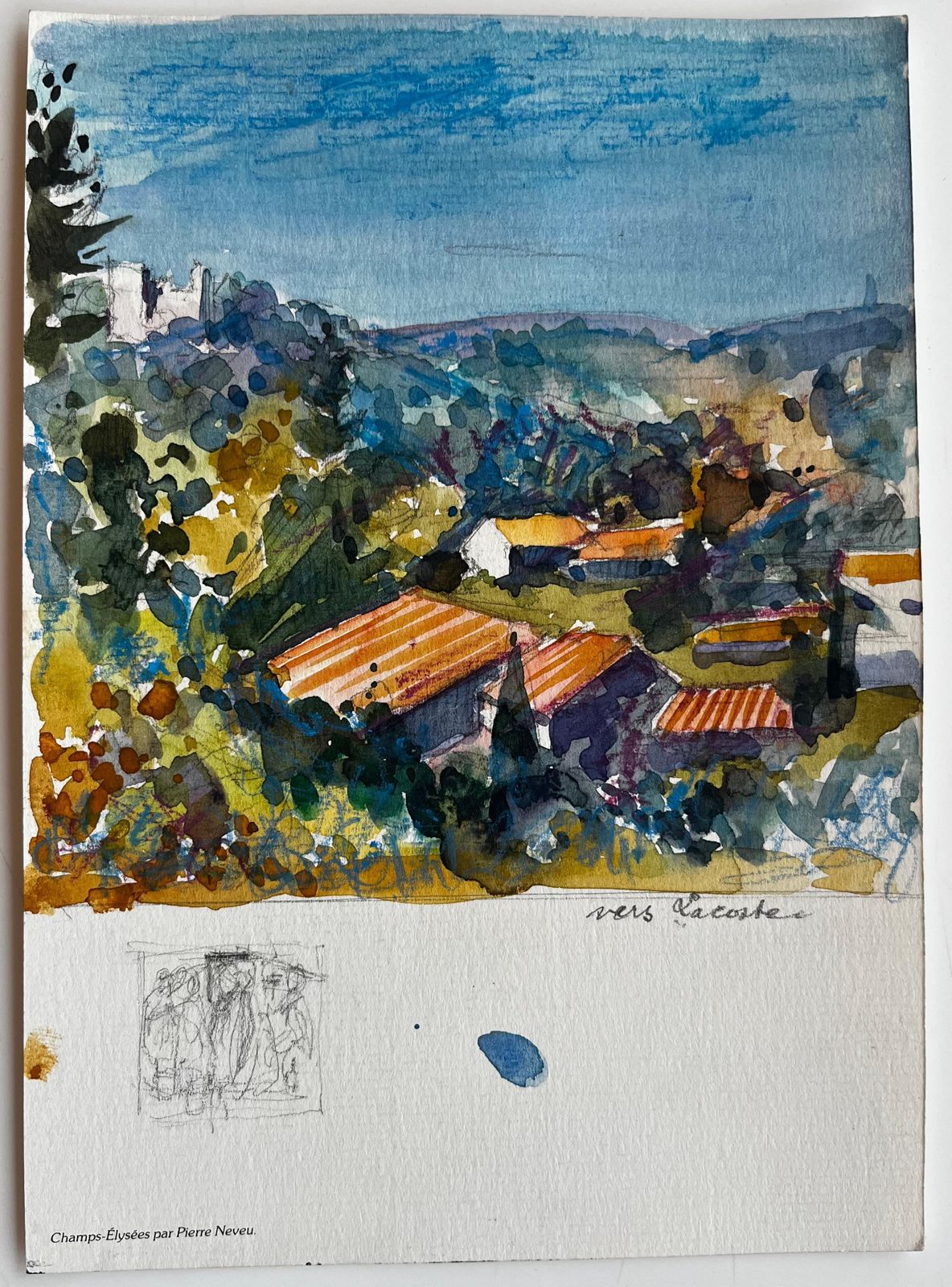 Pierre Neveuluberon Hillside View Lacostec French Landscape Rooftops Trees And Blue Sky photo furniture