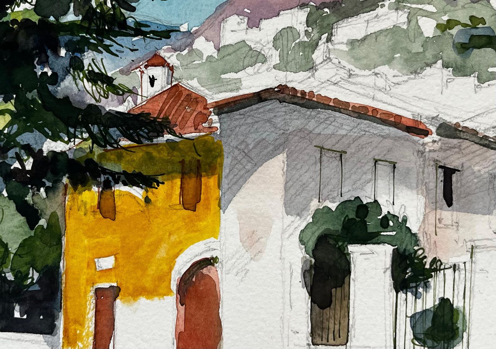 Pierre Neveufrench Countryside Houses Cypress Trees Mountain View And Sunlit Street photo vinterior