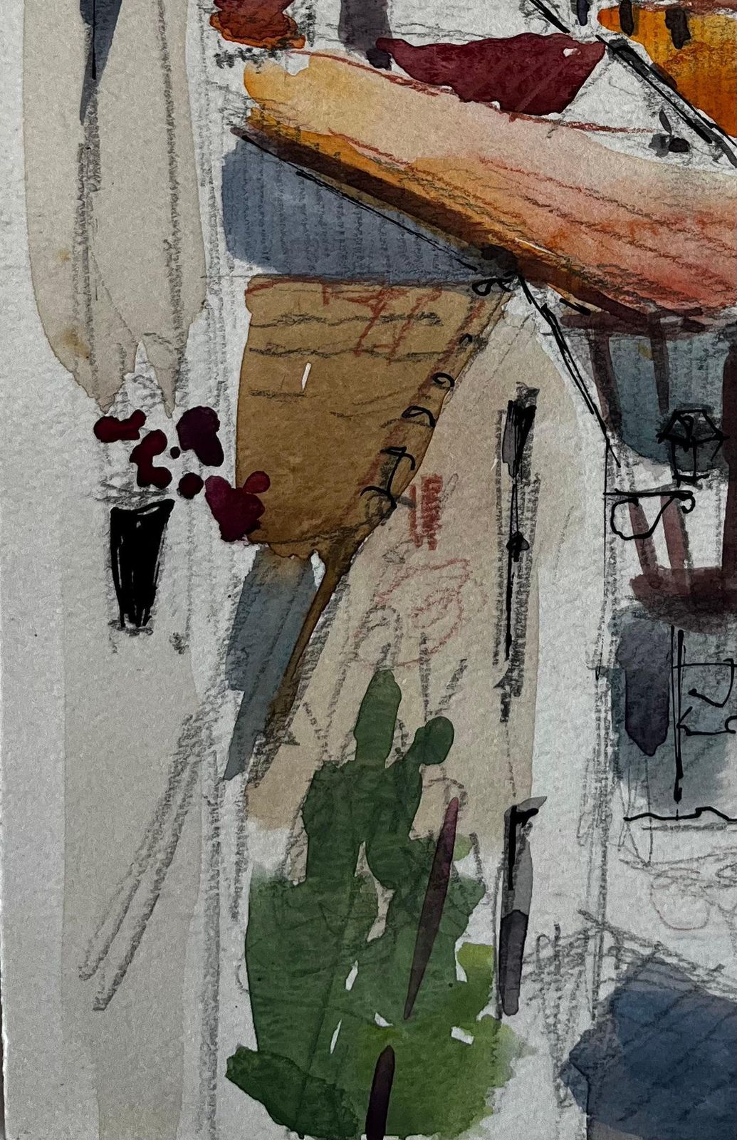Pierre Neveufrench Village Rooftops Church Spire And Timber Houses Watercolor photo Art