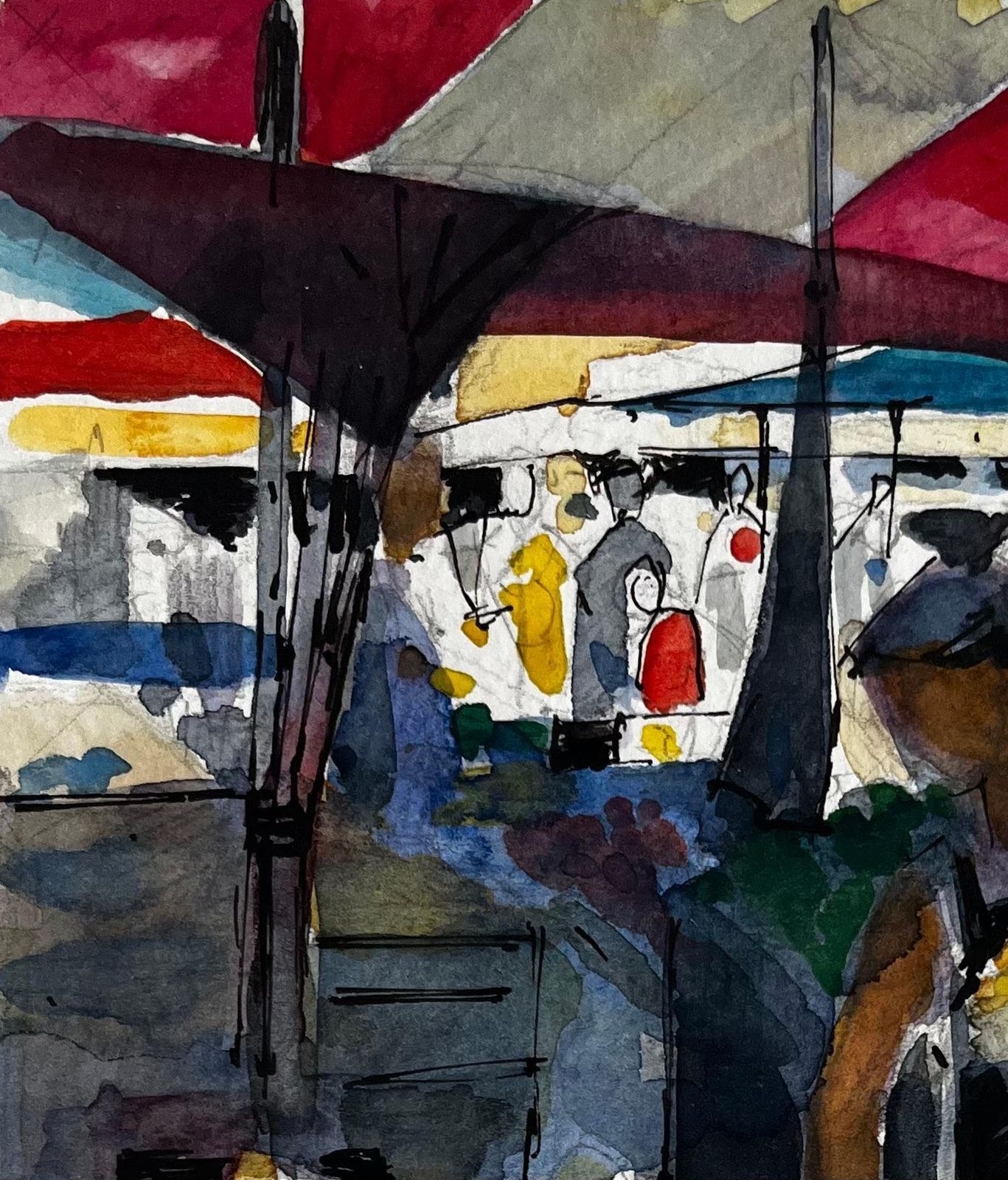 Pierre Neveufrench Market Scene Fruit Stalls Figures And Colourful Awnings Watercolor photo vinterior