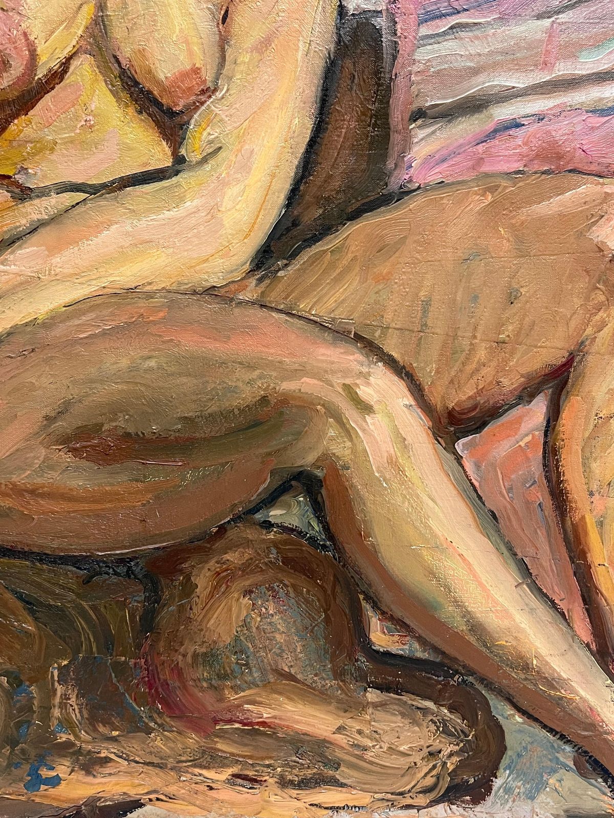 Suzanne Dinkessuperb French Mid Century Oil Painting Nude Woman Artists Model In Interior Room1950's photo vinterior