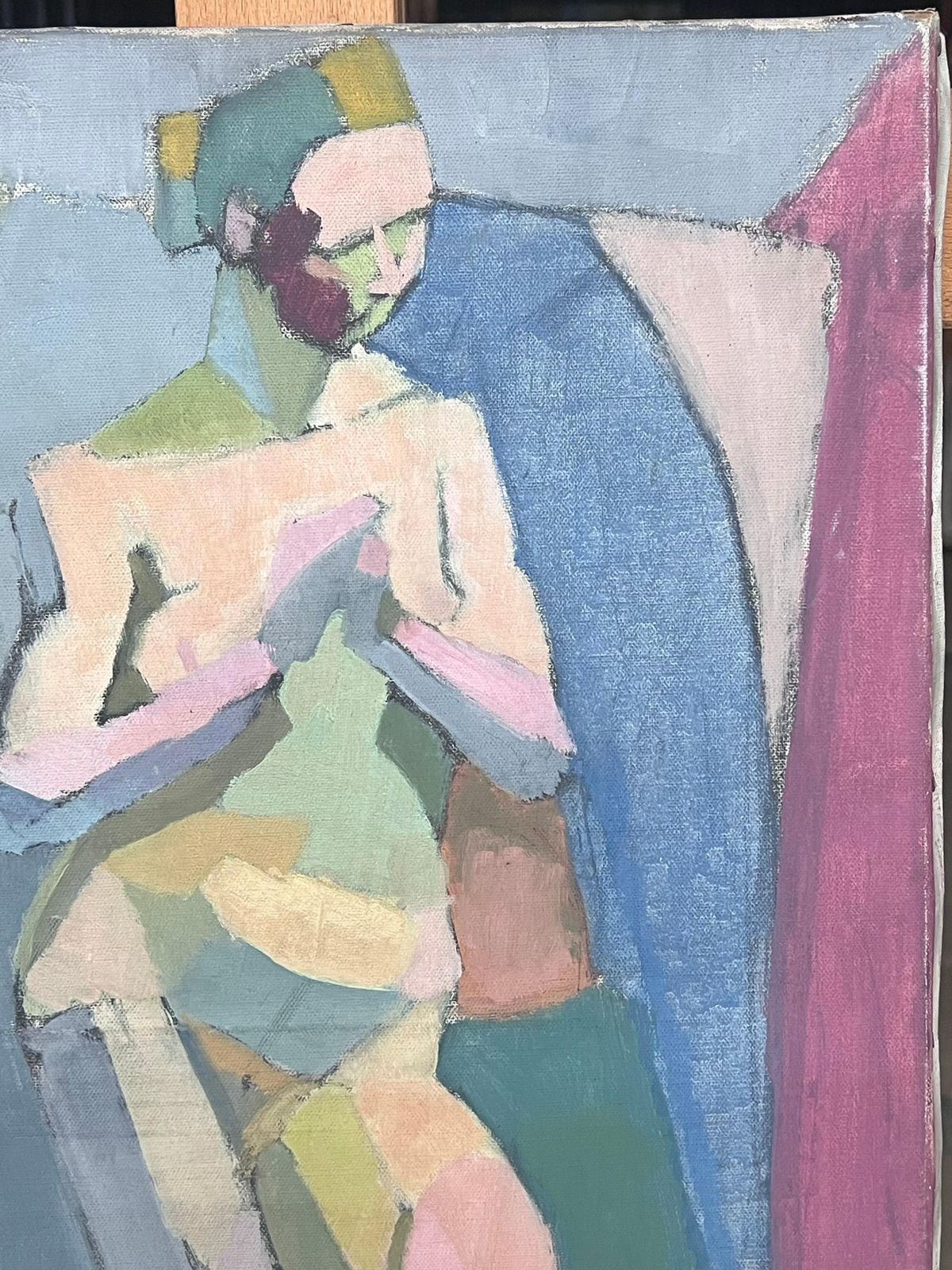 Laure Noetzin Azam (French 1929 2024)fine Mid 20th Century French Cubist Oil Painting Nude Woman Standing photo for sale