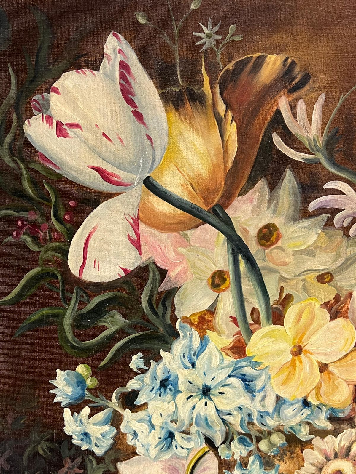 Frank Lonsdalefine Classical Still Life Of Ornate Flowers On Marble Plinth Signed English Oil1936 photo Art