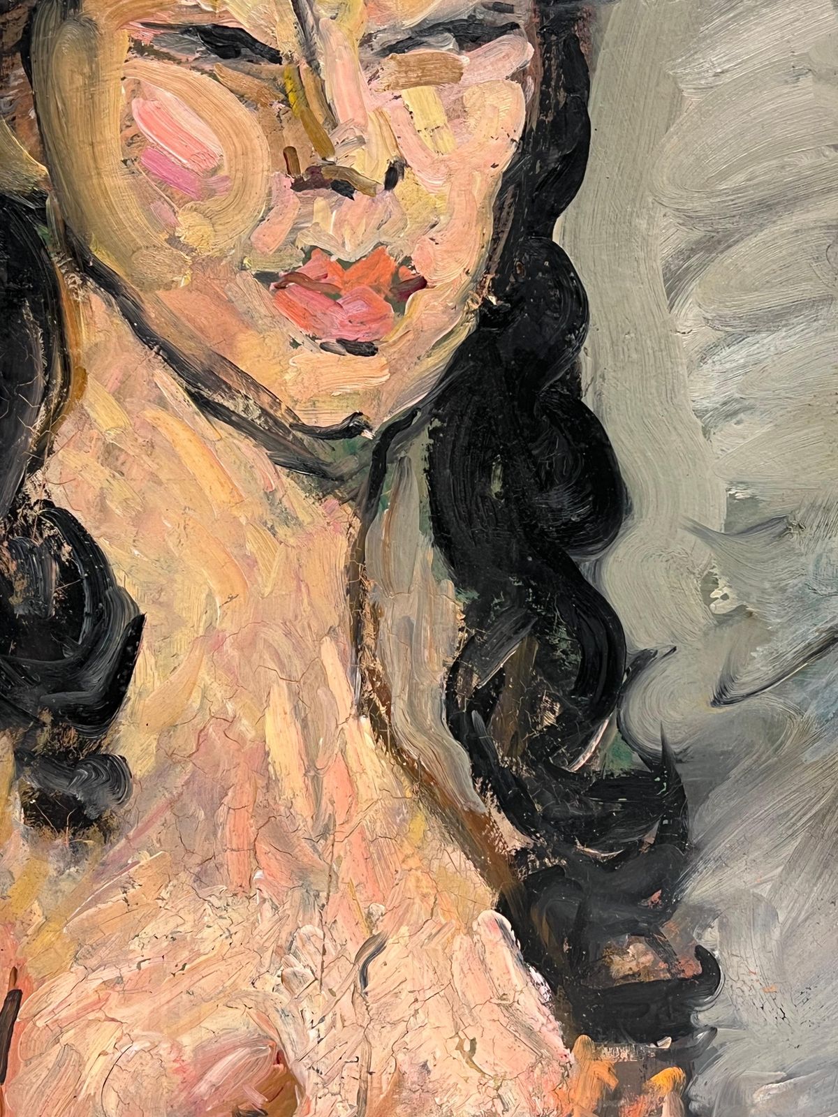 Suzanne Dinkes1930's French Post Impressionist Oil Painting Portrait Of Nude Woman Long Hair1930's photo vinterior