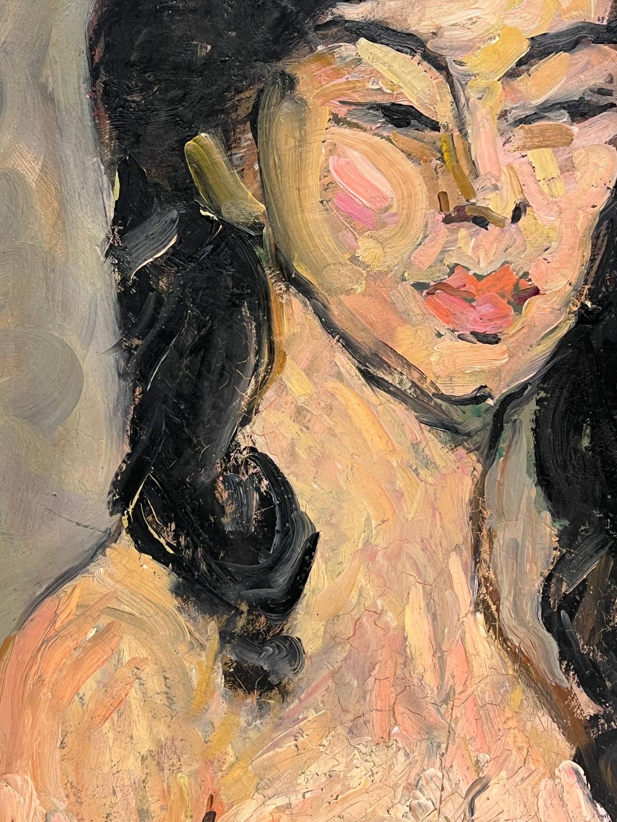 Suzanne Dinkes1930's French Post Impressionist Oil Painting Portrait Of Nude Woman Long Hair1930's photo buy