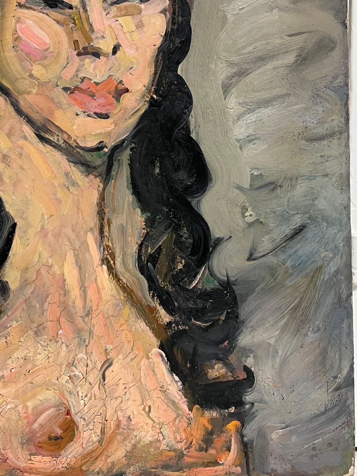 photo for sale Suzanne Dinkes1930's French Post Impressionist Oil Painting Portrait Of Nude Woman Long Hair1930's