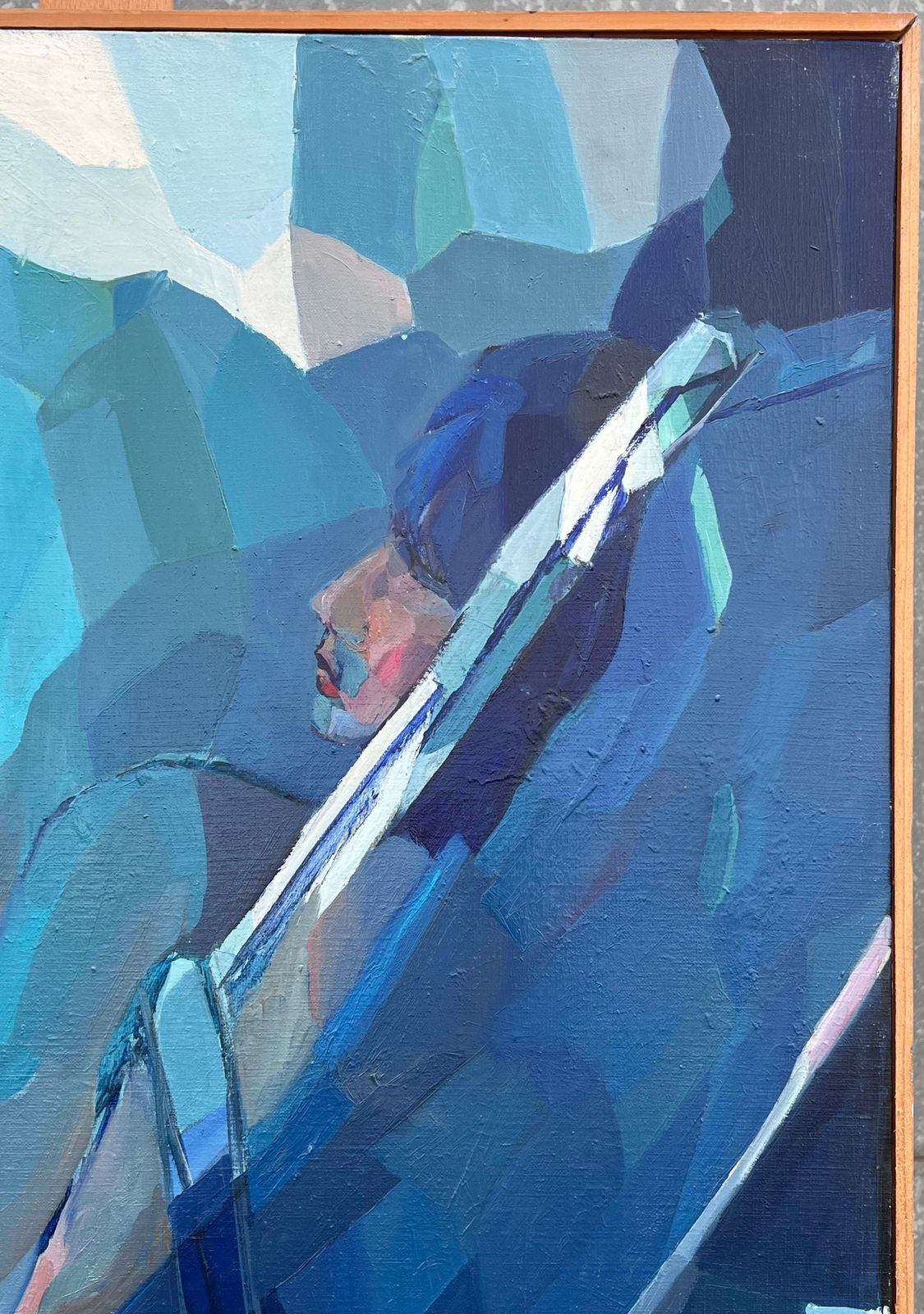 Jacqueline Verdet (1931 2023)huge French Contemporary Modernist Abstract Oil Painting Blue Girl In Deckchair photo for sale