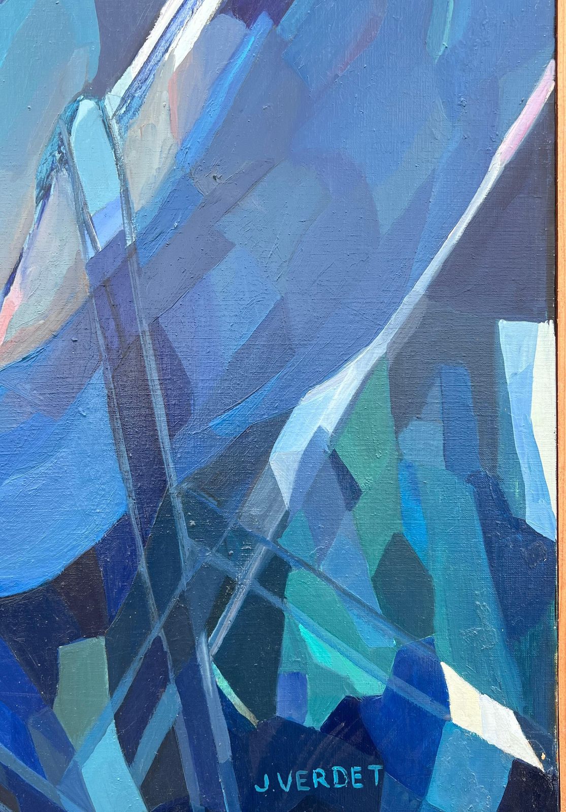 photo for sale Jacqueline Verdet (1931 2023)huge French Contemporary Modernist Abstract Oil Painting Blue Girl In Deckchair
