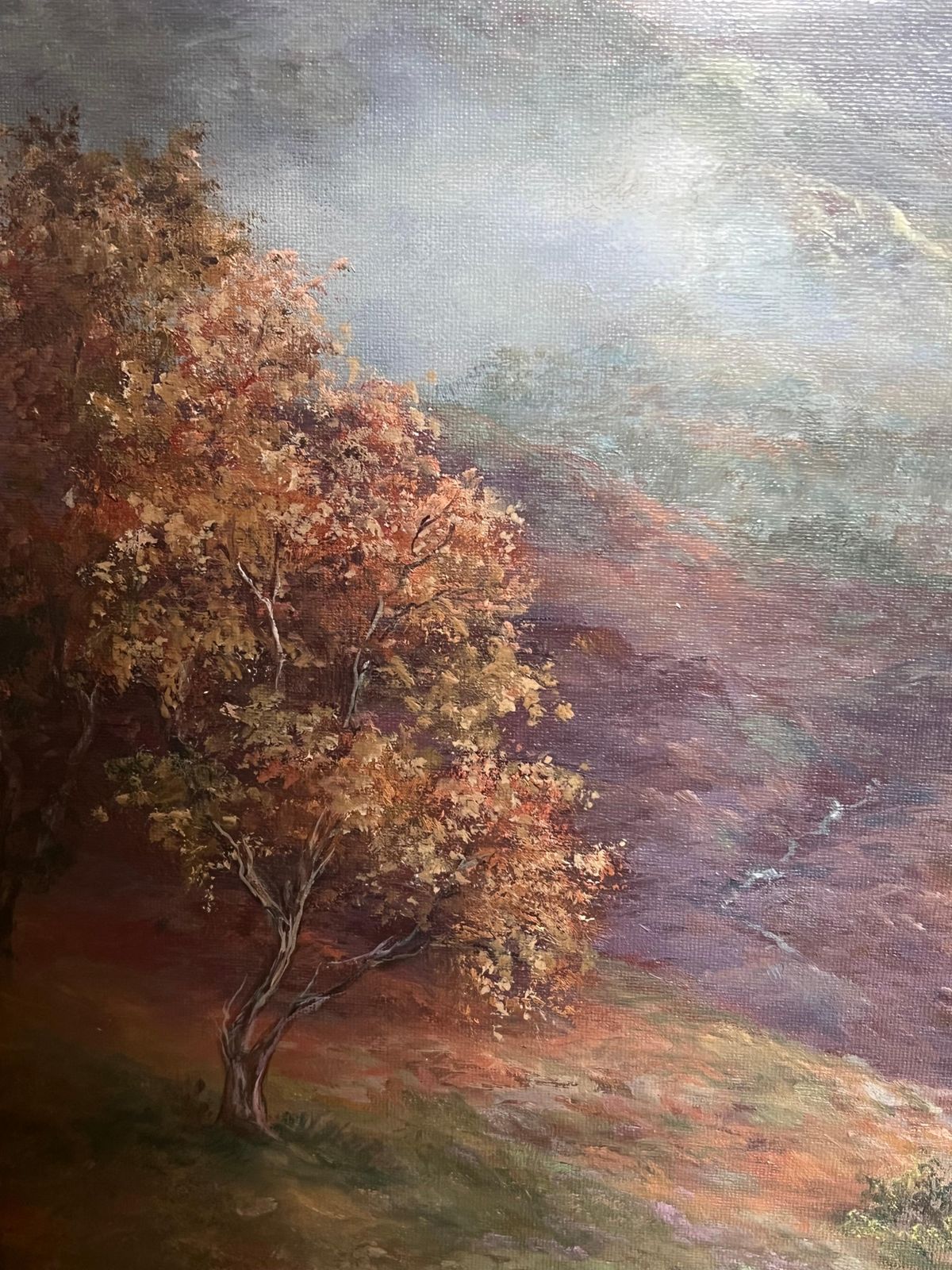 photo for sale Prudence Turnerhuge Scottish Oil Painting Stags In Mountainous Autumn Landscape Signed Framedc. 1970's