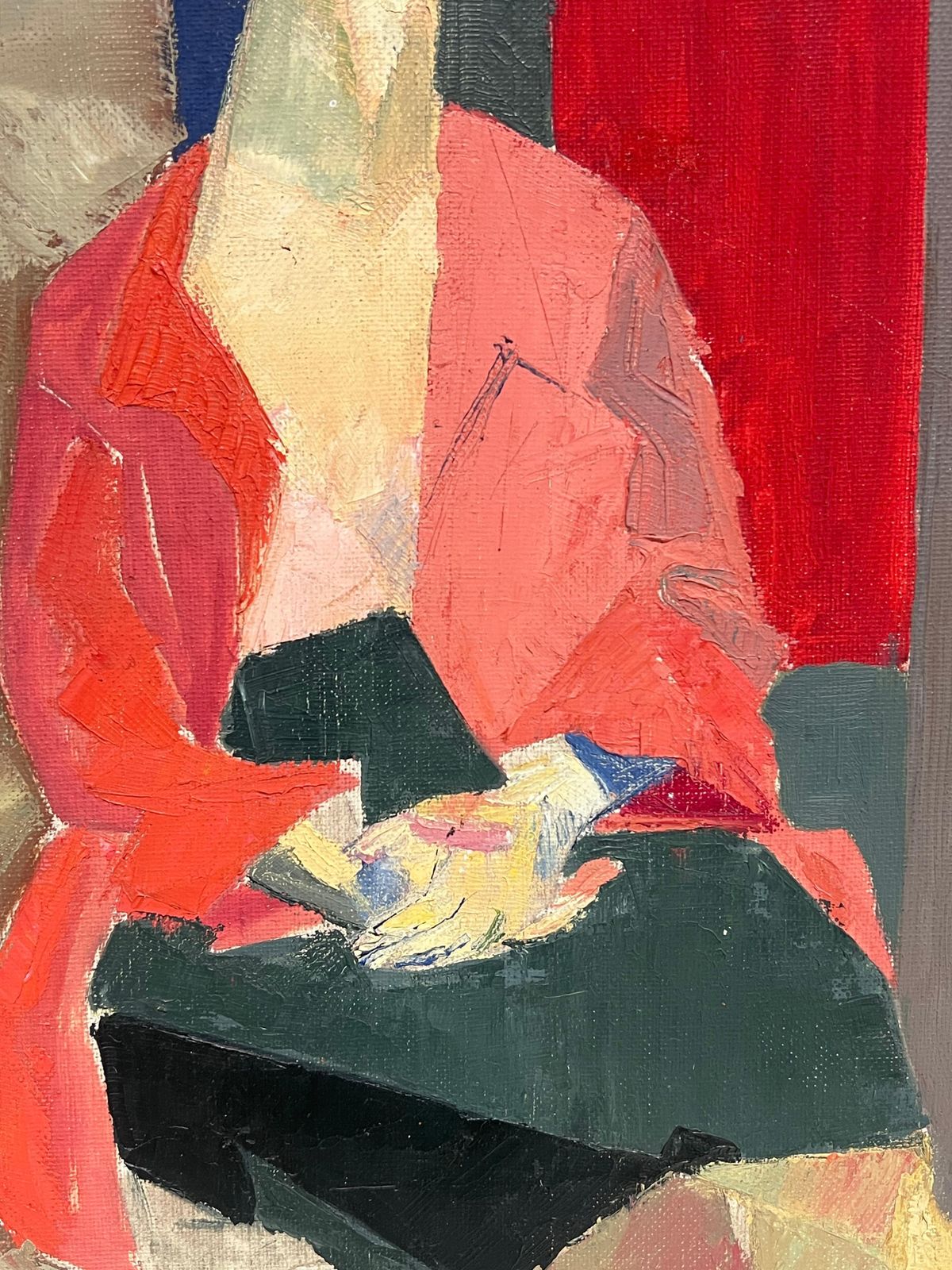 Laure Noetzin Azam (French 1929 2024)fine Mid 20th Century French Cubist Oil Painting Portrait Of Angular Seated Lady photo vinterior