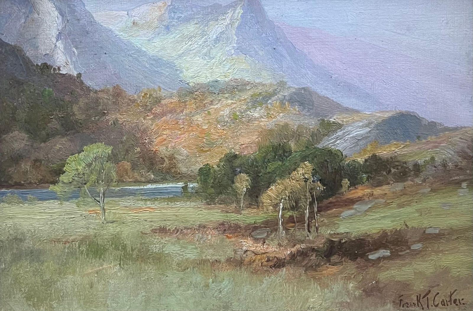 Frank T Carterantique Scottish Highlands Landscape Signed Oil Painting Gilt Frame photo furniture