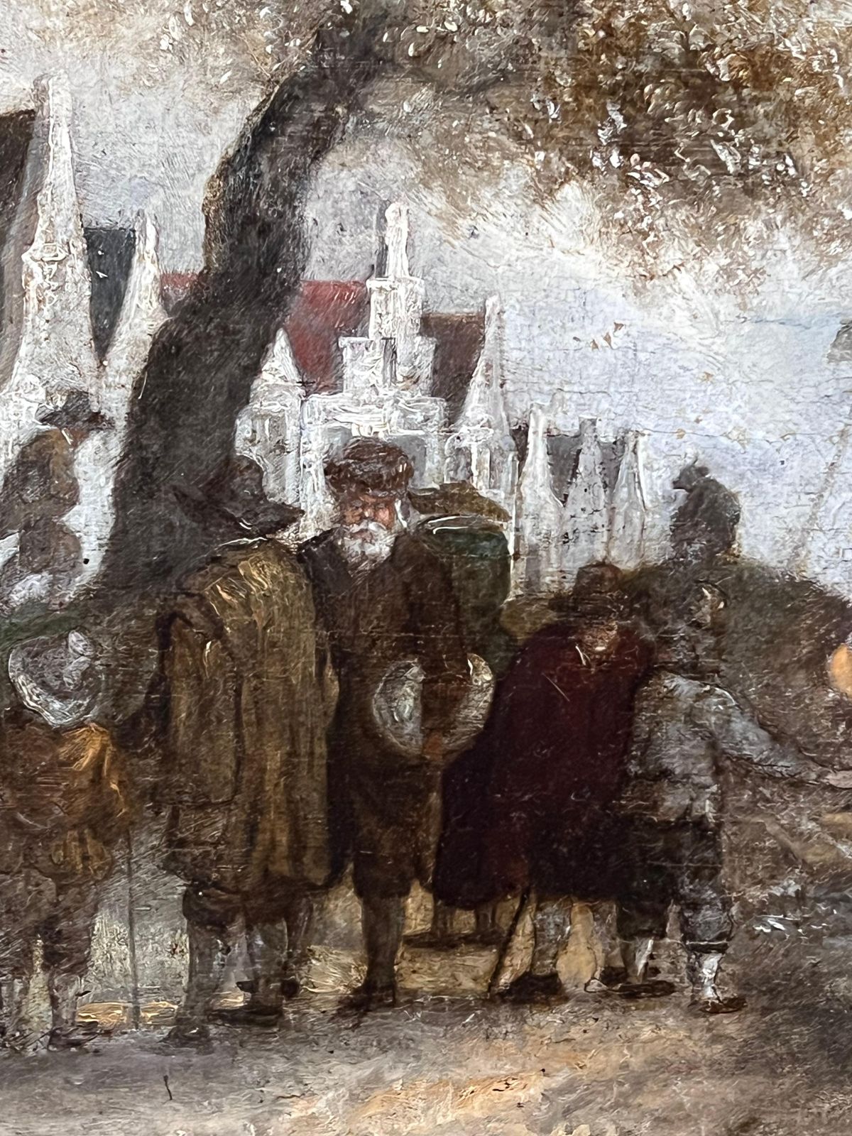 Dutch 1800'sfine Quality Early 1800's Dutch Oil Painting Farmers Market Gathering Figures photo vintage