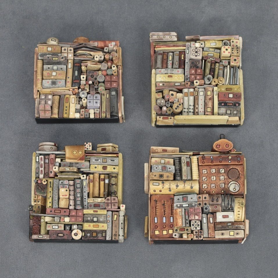Set Of 4 Vibrant Sculptures By Guy Deltour – Contemporary Belgian Art, 2000s photo furniture