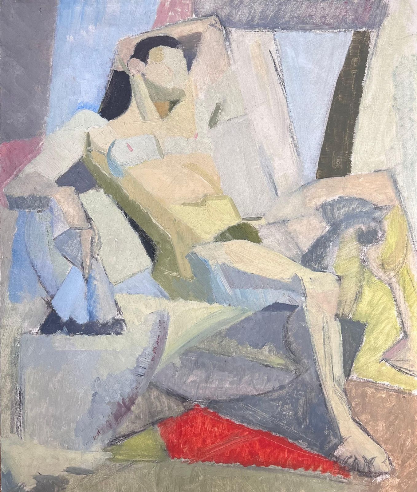 Laure Noetzin Azam (French 1929 2024)mid 20th Century French Modernist Cubist Oil Painting Female Nude Artists Model