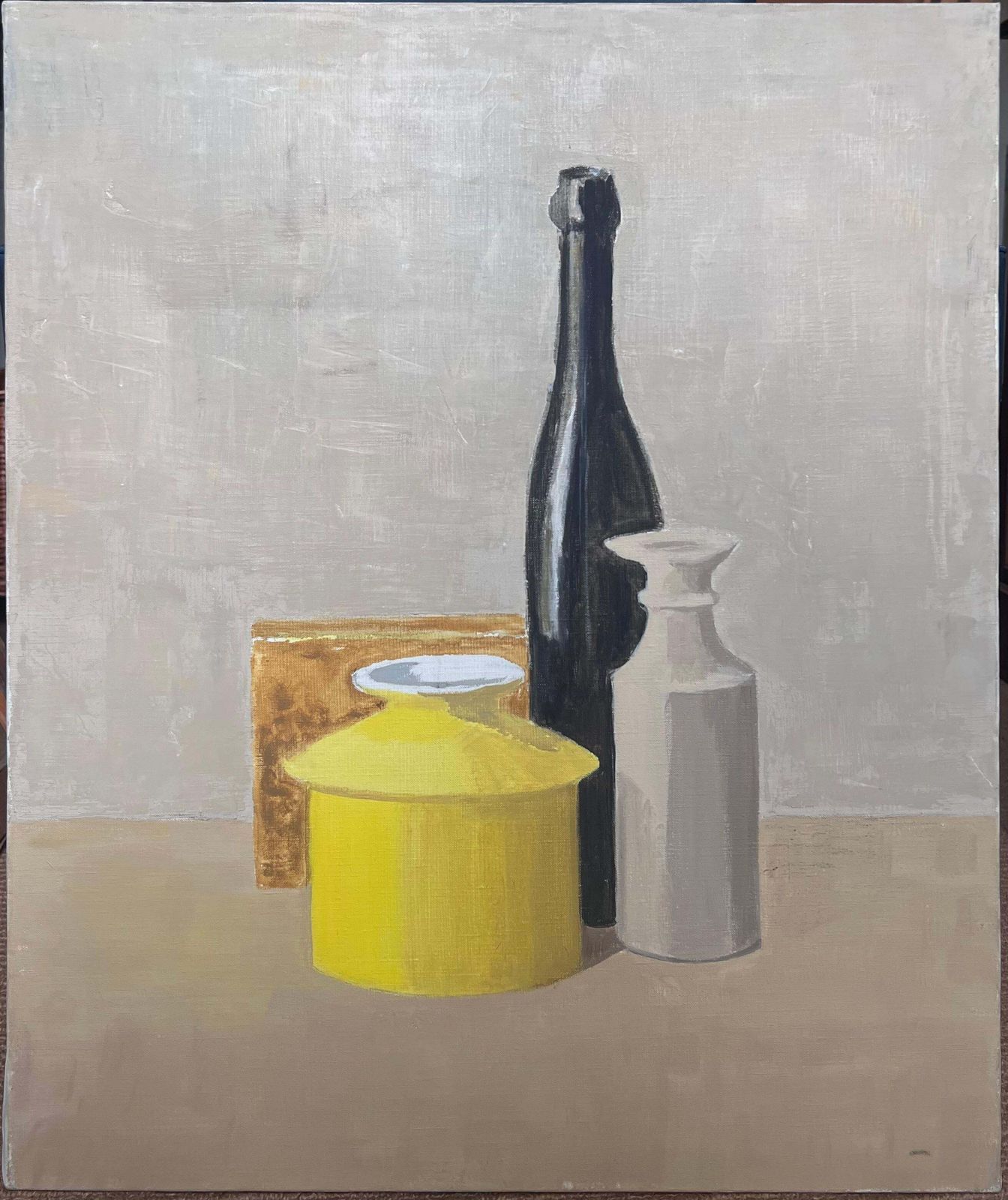 Laure Noetzin Azam (French 1929 2024)20th Century French Modernist Oil Painting Wine Bottle Yellow Vase Still Life photo furniture