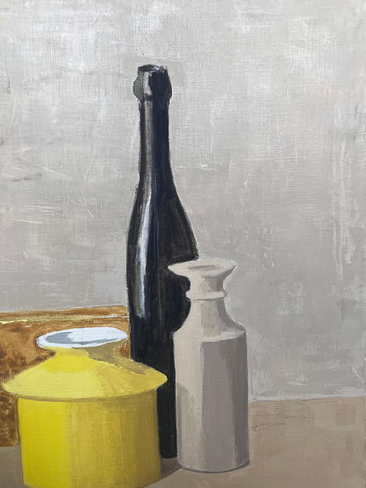 Laure Noetzin Azam (French 1929 2024)20th Century French Modernist Oil Painting Wine Bottle Yellow Vase Still Life photo 785.0